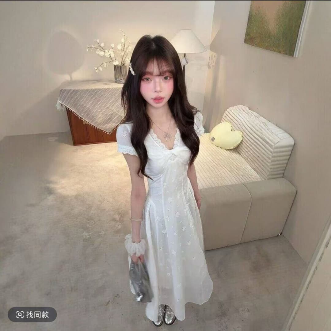 송 긍정적 인 En 5 13 켜기 새로운 한 부서 순수한 욕망 바람 화이트 레이스 비틀림 홀로우 아웃 허리 수축 드레스 이미지 4