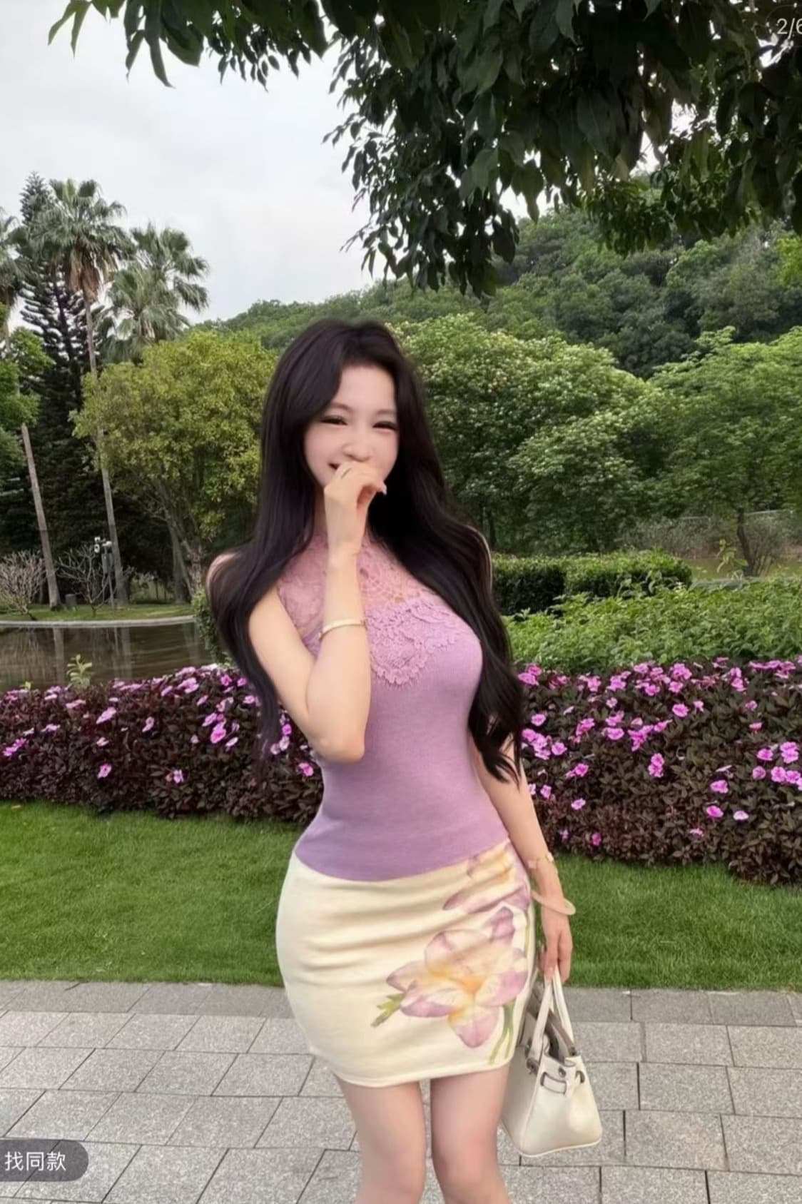 ww 맞춤 보라색 棠 벚꽃 패션 여름 품격 슬림해 보이는 인터넷 유명인 빛 럭셔리 작은 대중 디자인 맨위 반 스커트 세트 이미지 6