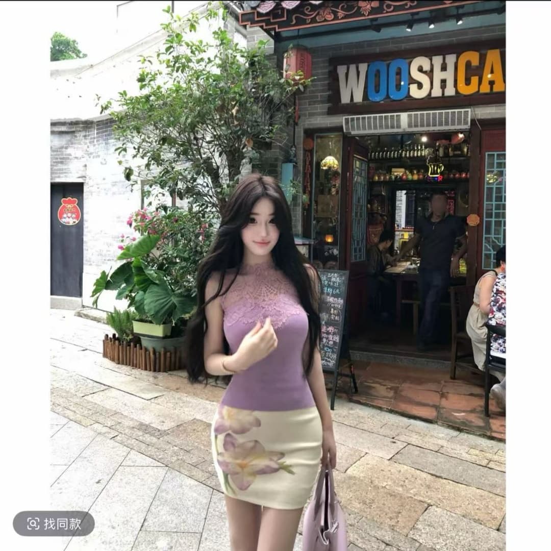 ww 맞춤 보라색 棠 벚꽃 패션 여름 품격 슬림해 보이는 인터넷 유명인 빛 럭셔리 작은 대중 디자인 맨위 반 스커트 세트 상세 이미지 1