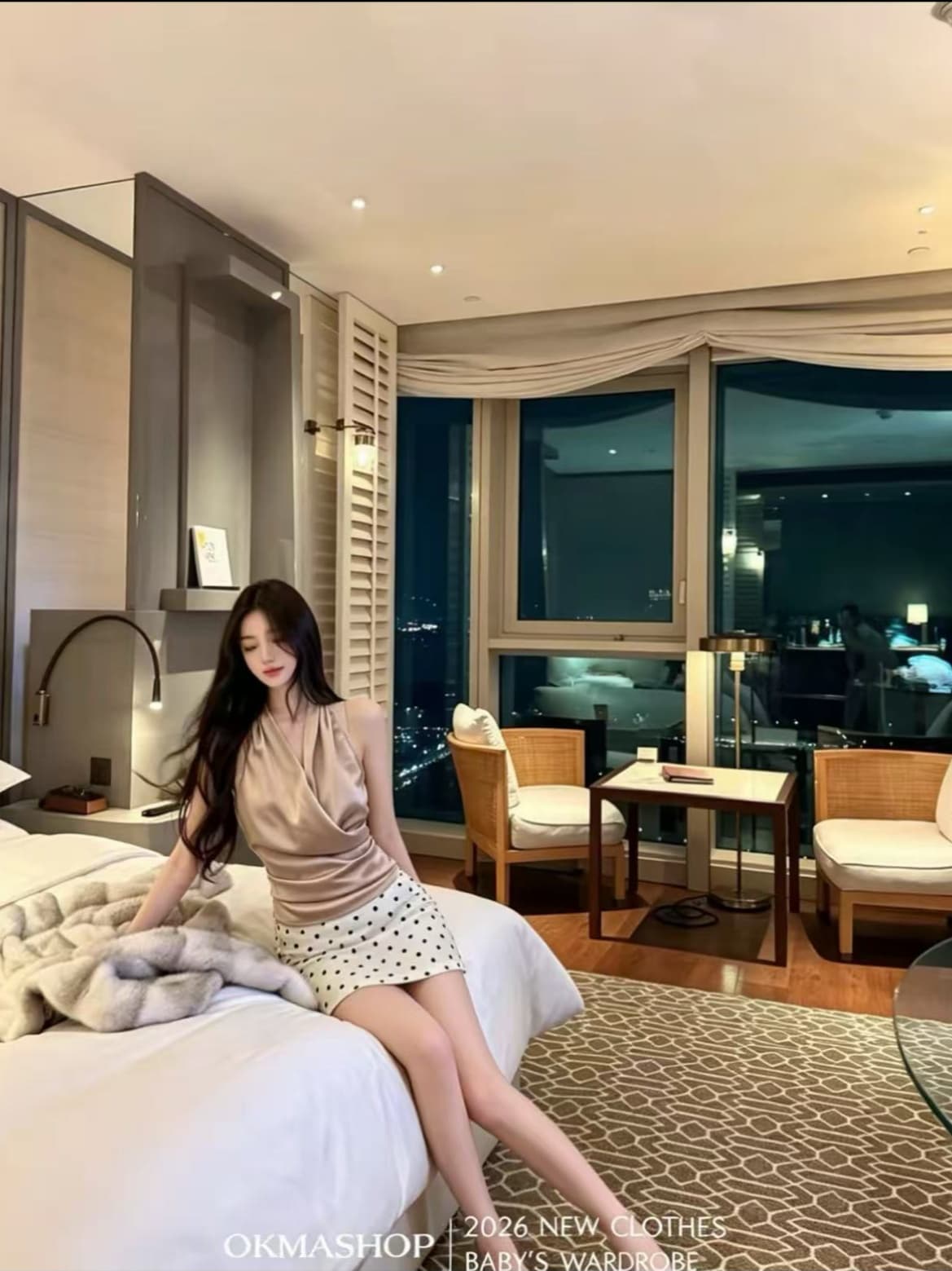 mei zi 아름다운 자세 도트 무늬 반신 스커트 두 조각 세트 장착 안전 바지 허리 로프 아니요 철거 이미지 4