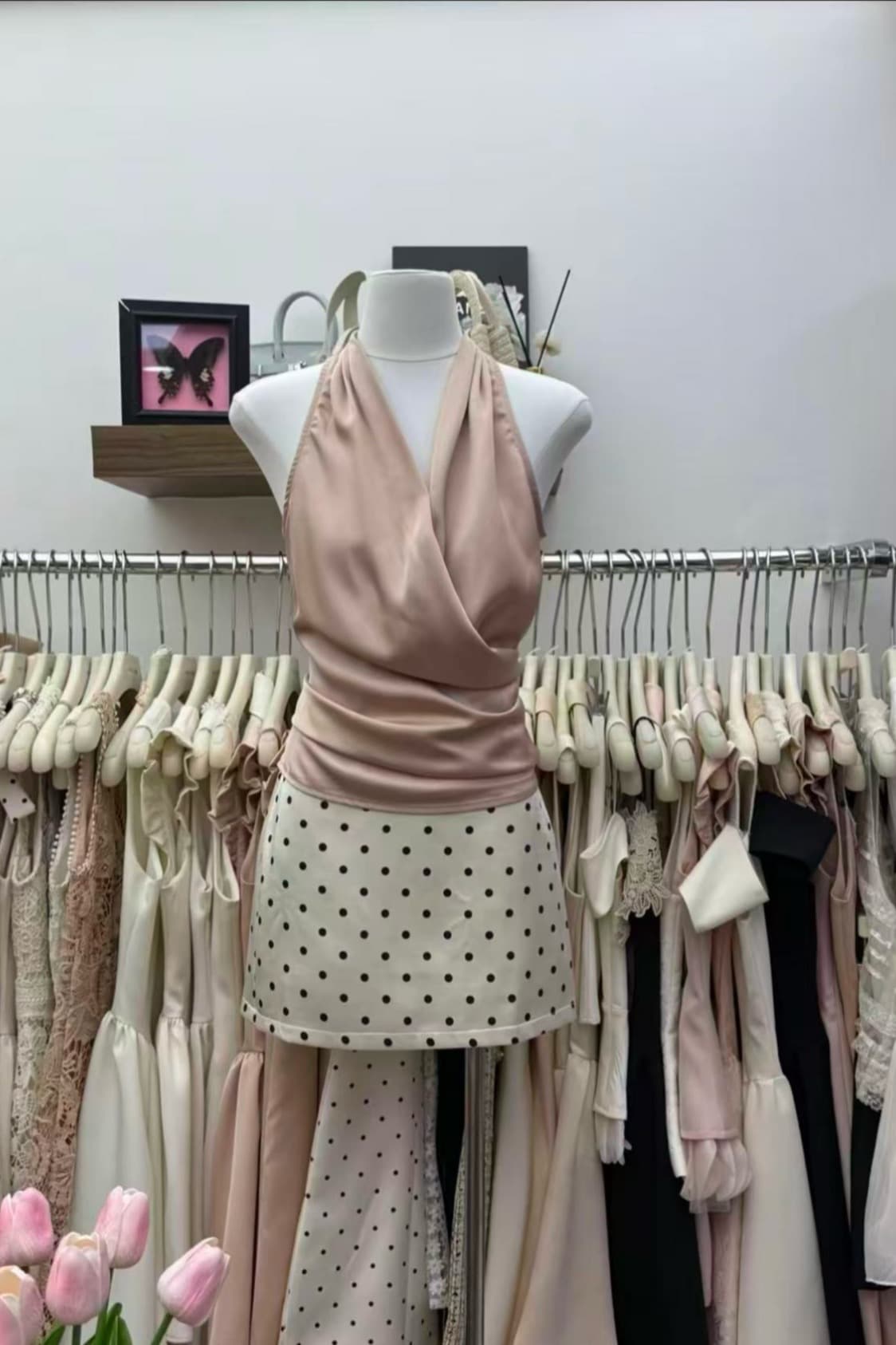 mei zi 아름다운 자세 도트 무늬 반신 스커트 두 조각 세트 장착 안전 바지 허리 로프 아니요 철거 이미지 6