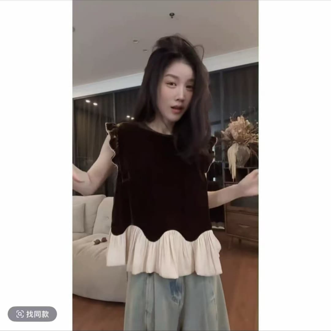 왕위 왕위 독점적 인 프랑스식 라운드 넥 밑단 물결무늬 레이스 슬림해 보이는 벨벳 맨위 상세 이미지 1