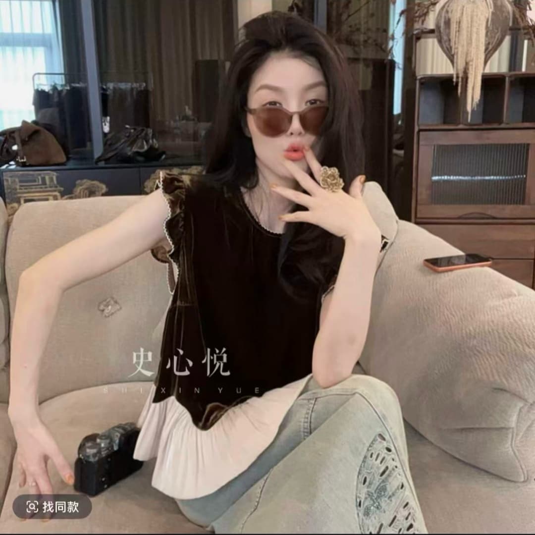 왕위 왕위 독점적 인 프랑스식 라운드 넥 밑단 물결무늬 레이스 슬림해 보이는 벨벳 맨위 상세 이미지 6
