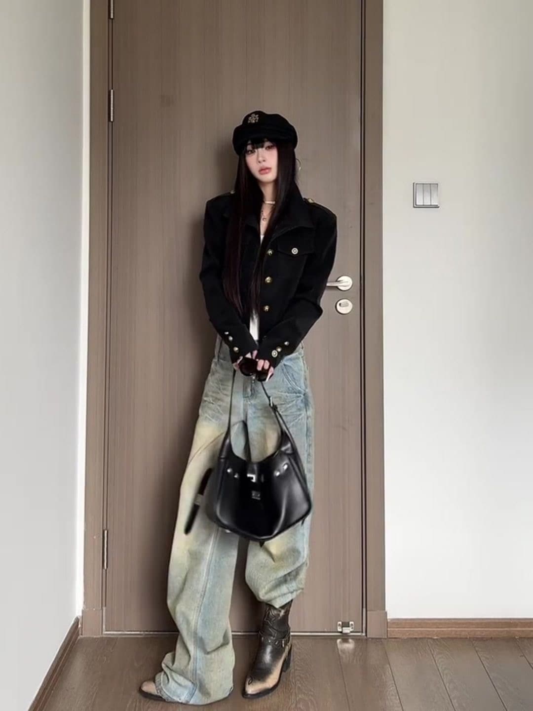 아메리칸 레트로 검정색 스탠드 칼라 쇼트 스타일 여성 코트 가을 고급 센스 품격 캐주얼 루즈핏 재킷 맨위 이미지 3