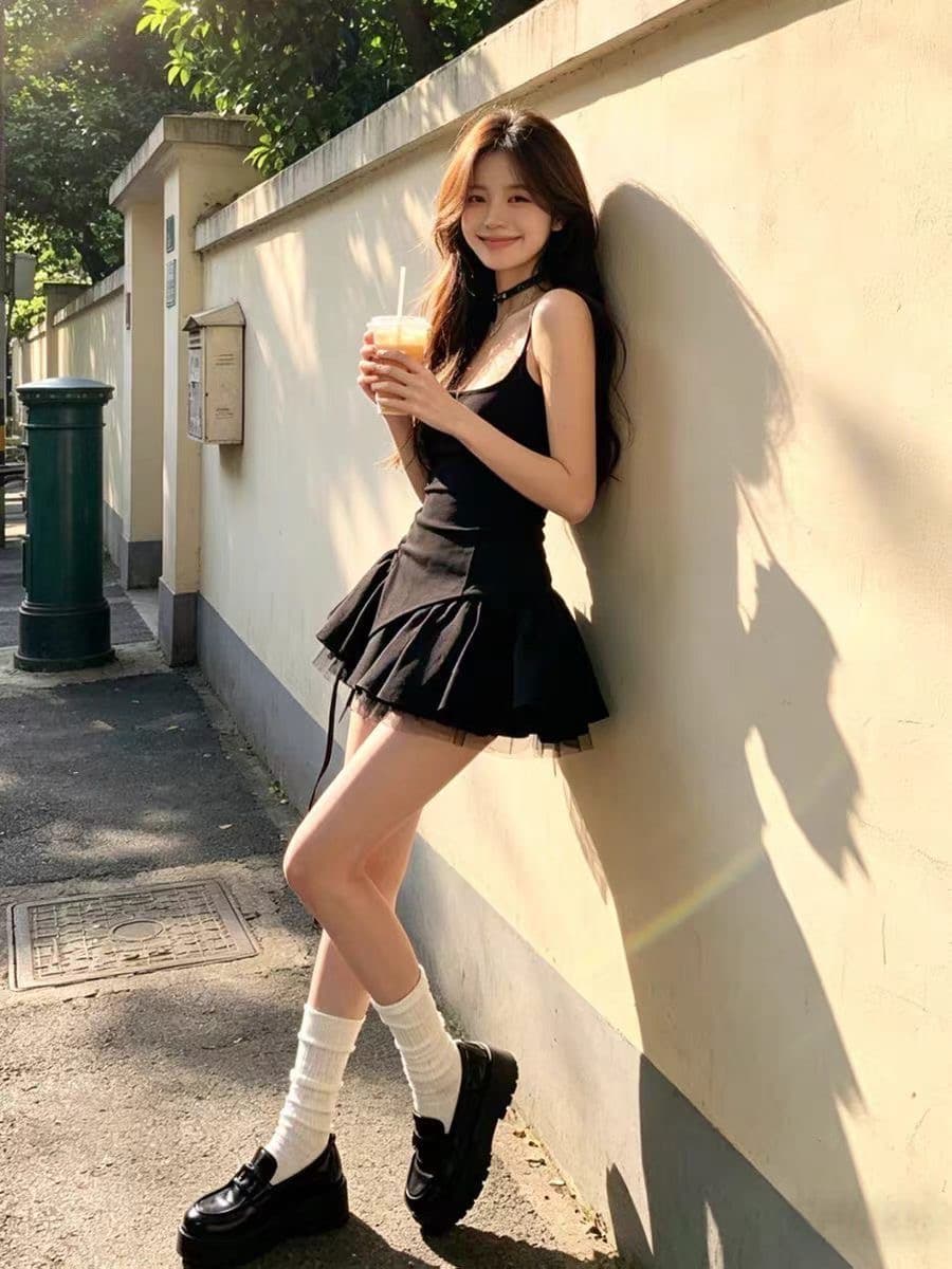 프랑스식 ins 고급 센스 슬림해 보이는 작은 검은 드레스 품격 그는 벤리안 드레스 디스플레이 다리 길이 꽃밭 치마 퍼프 스커트 이미지 2