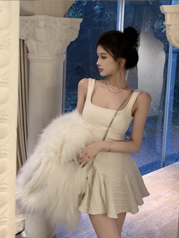 순수한 욕망 발레 바람 슬립 여성 드레스 봄 패치워크 화이트 치마 품격 허리 수축 생선뼈 한 마디 퍼프 미니 스커트 이미지 3