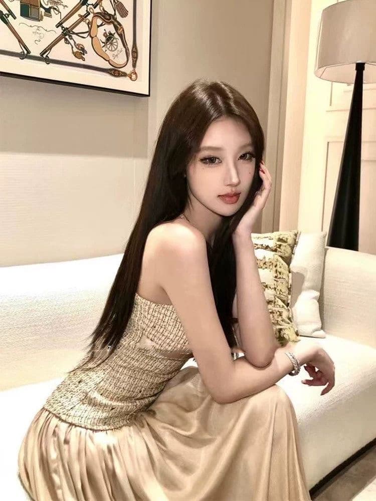 프랑스식 작은 샤넬 스타일 패치워크 튜브탑 여성 드레스 26 년 봄 우아함 품격 허리 수축 이브닝 드레스 이미지 2