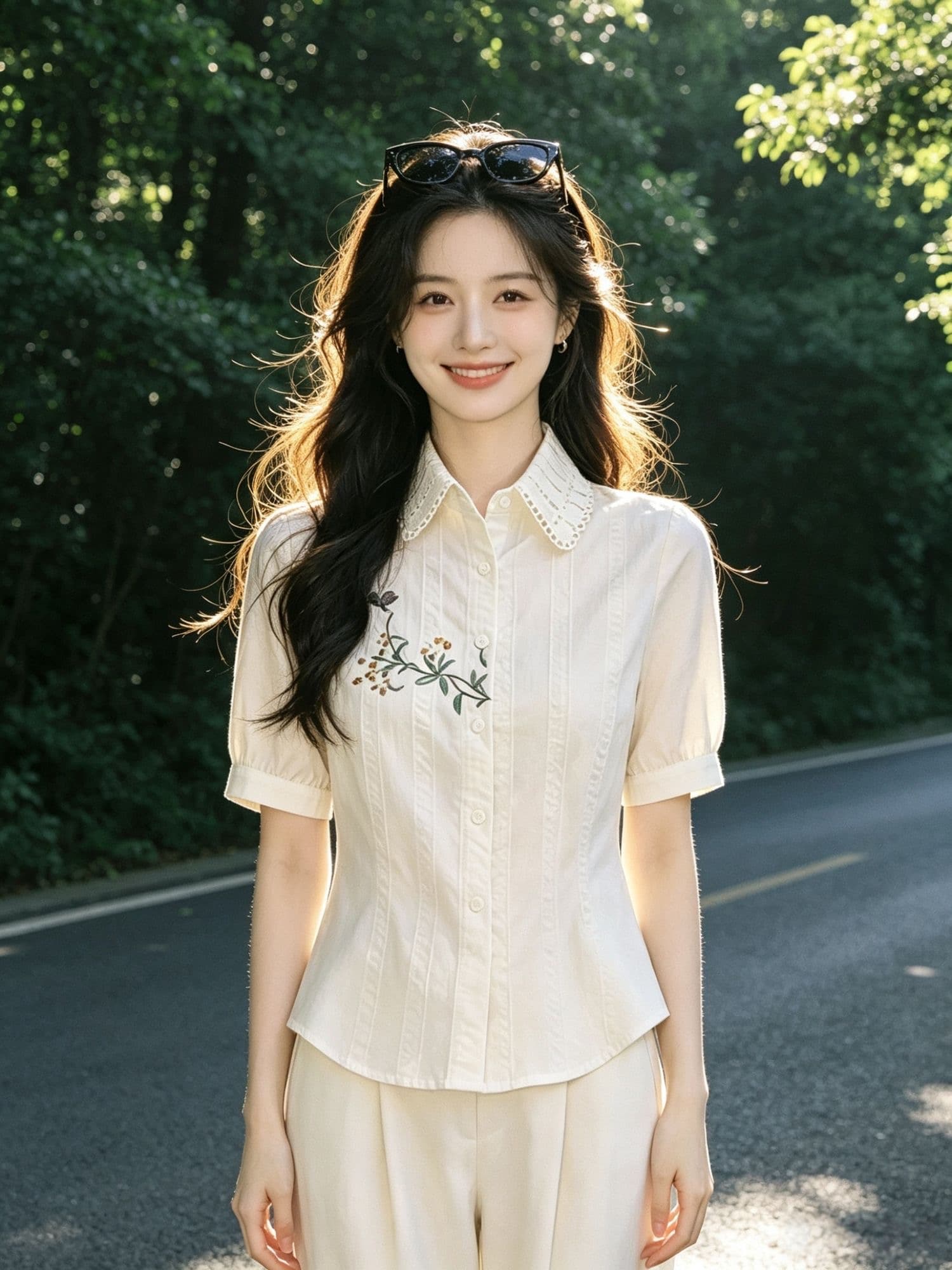 여름 새로운 프랑스식 품격 순면 자카드 반소매 여성 셔츠 슬림해 보이는 다용도 작은 대중 고급 디자인 센스 맨위 이미지 3