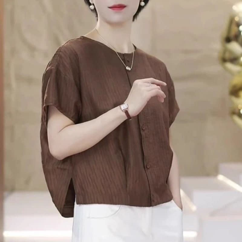 빅 사이즈 반팔 맨위 여성 여름 새로운 외국 가스 거품 소매 작은 대중 티셔츠 표지 고기 슬림해 보이는 작은 키 셔츠
