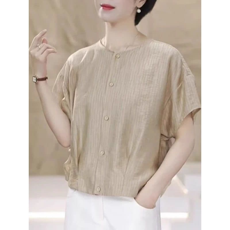 빅 사이즈 반팔 맨위 여성 여름 새로운 외국 가스 거품 소매 작은 대중 티셔츠 표지 고기 슬림해 보이는 작은 키 셔츠 이미지 4