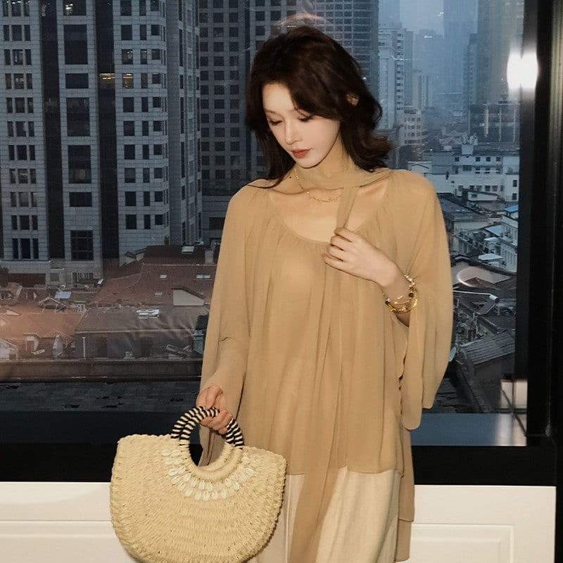 프랑스식 휴가 바람 리본 시폰 셔츠 여성 봄 여름 새로운 부드러운 품격 캐주얼 루즈핏 슬림해 보이는 다용도 맨위