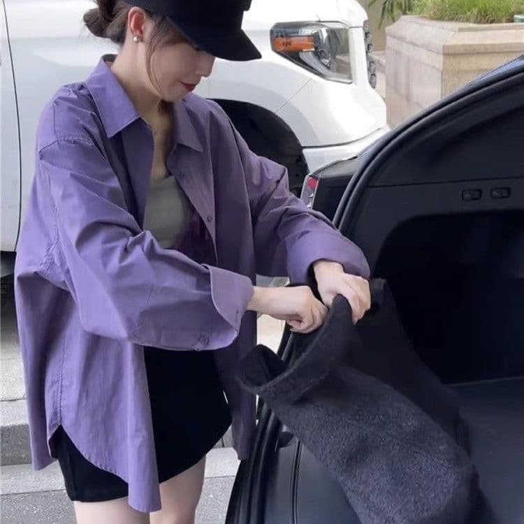 새로운 중식 살구 색상 단추 긴팔 셔츠 부드러운 품격 고급 센스 프랑스식 일상 출퇴근 거품 소매 맨위 여성