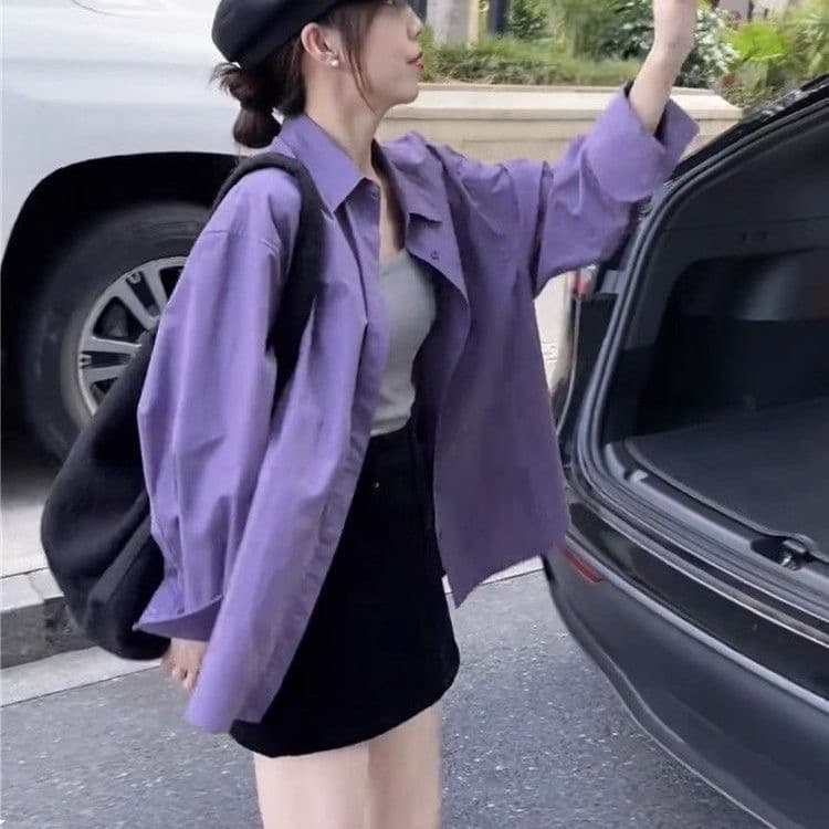 새로운 중식 살구 색상 단추 긴팔 셔츠 부드러운 품격 고급 센스 프랑스식 일상 출퇴근 거품 소매 맨위 여성 이미지 4