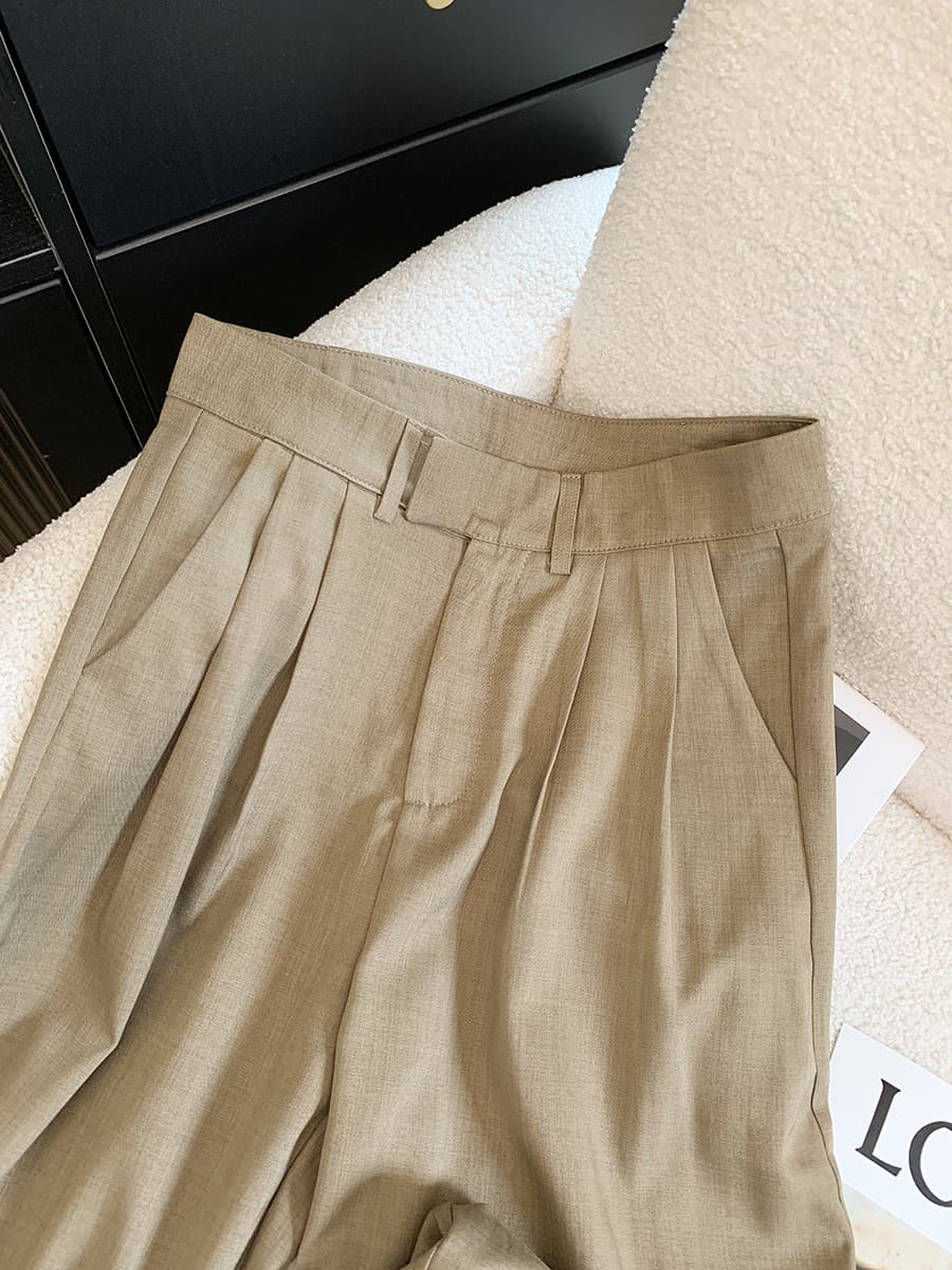 실사 오래된 돈 바람 여성 의류 높은 품질 아마 와이드 레그 팬츠 도루 센스 정장 바지 상세 이미지 6