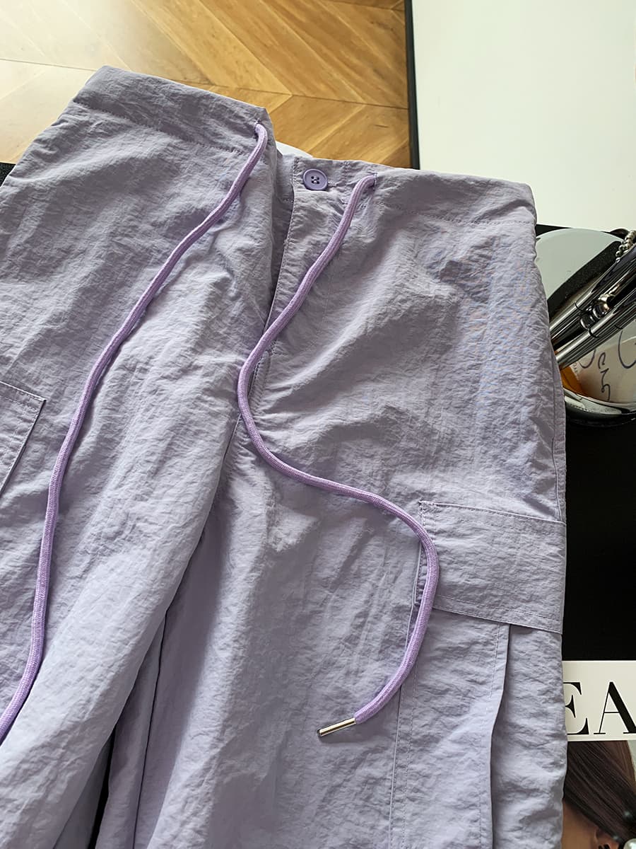 실사 보라색 낙하산 워크웨어 팬츠 아메리칸 펌프 로프 넓은 다리 조거 기능 바지 상세 이미지 2