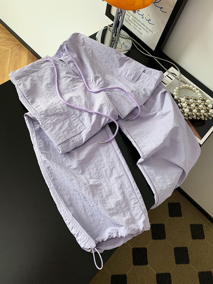 실사 보라색 낙하산 워크웨어 팬츠 아메리칸 펌프 로프 넓은 다리 조거 기능 바지 상세 이미지 7