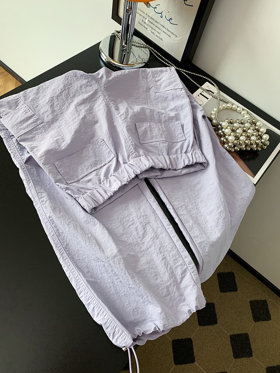 실사 보라색 낙하산 워크웨어 팬츠 아메리칸 펌프 로프 넓은 다리 조거 기능 바지 상세 이미지 10