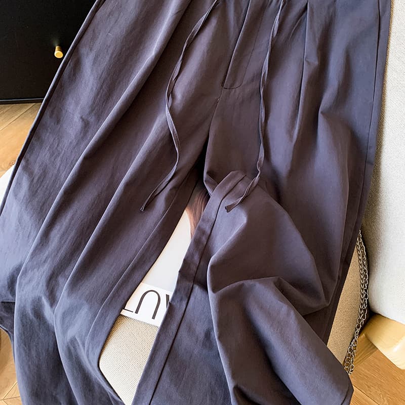 실사 한 부서 작은 대중 회색 바지 허리 플리츠 디자인 캐주얼 다용도 있음 종류 낫 바지 긴 바지 상세 이미지 3