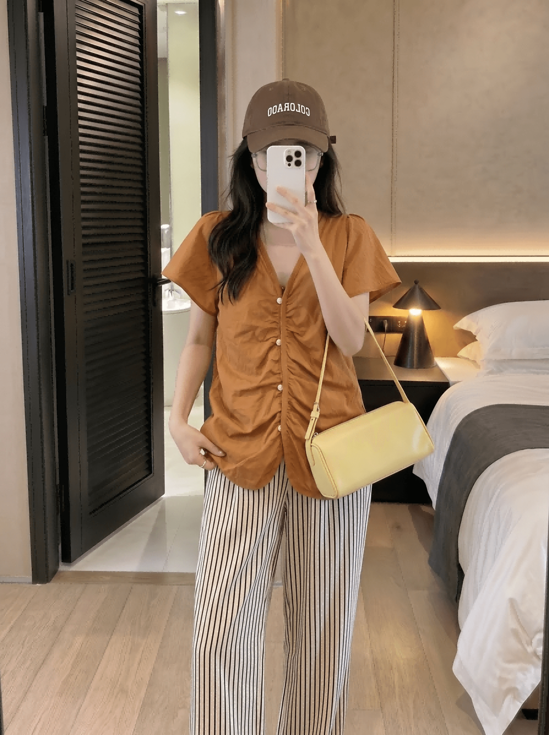 실사 한 부서 V넥 Feifei 소매 주름 반팔 여성 셔츠 싱글 줄 버튼 맨위 트렌디 이미지 4
