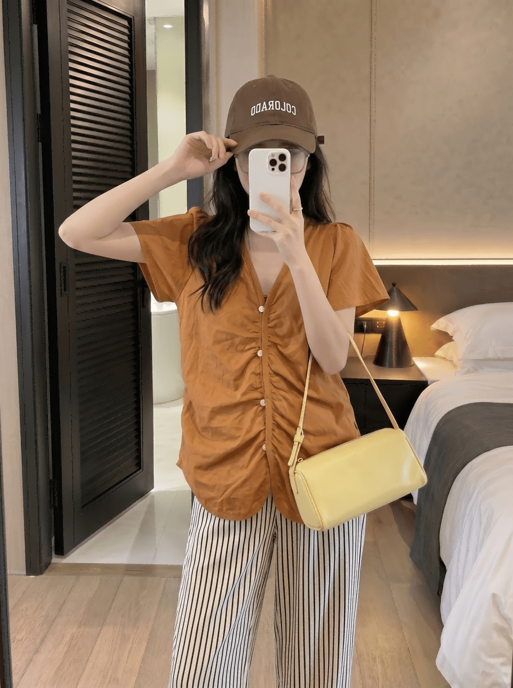 실사 한 부서 V넥 Feifei 소매 주름 반팔 여성 셔츠 싱글 줄 버튼 맨위 트렌디 상세 이미지 5