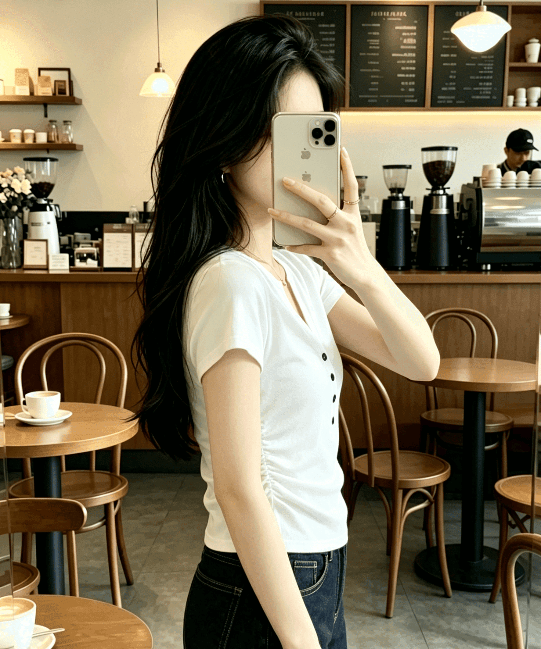 한 부서 화이트 V넥 단추 반팔 티셔츠 여성 2026 여름 새로운 몸매 가꾸기 슬림해 보이는 패션 연령 감소 다용도 맨위 상세 이미지 3