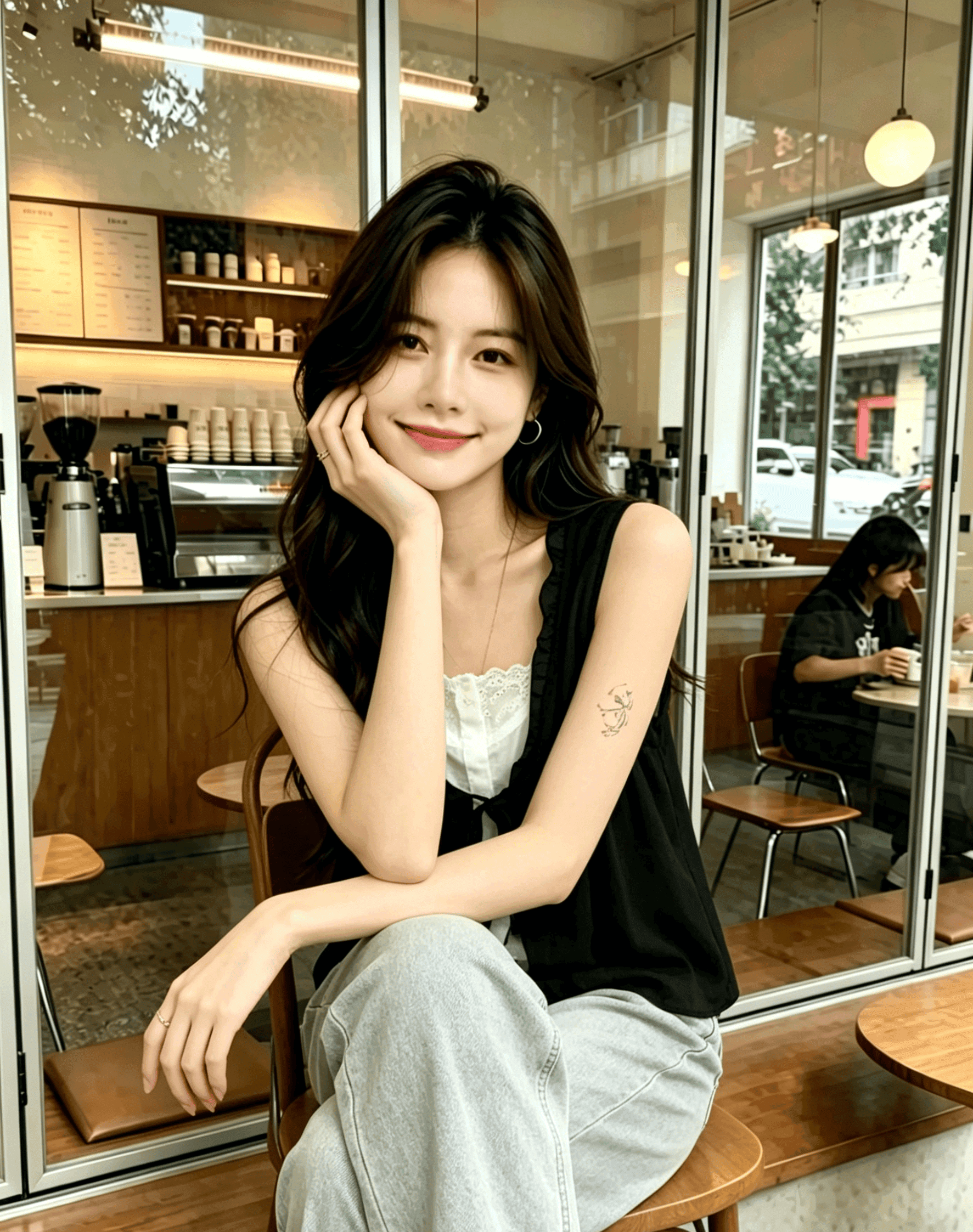 한 부서 레이스 측면 검정색 캐미솔 외출용 여성 여름 2025 새로운 디자인 센스 페이크 레이어드 민소매 맨위 상세 이미지 6
