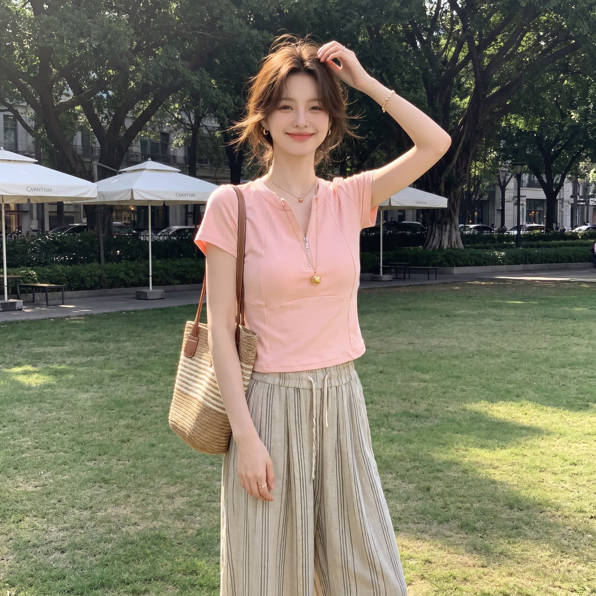 실사 핑크색 긍정적 인 어깨 하프 지퍼 반팔 티셔츠 여성 벨트 가슴 패드 새로운 디자인 센스 몸매 가꾸기 슬림해 보이는 요가 의류 이미지 5
