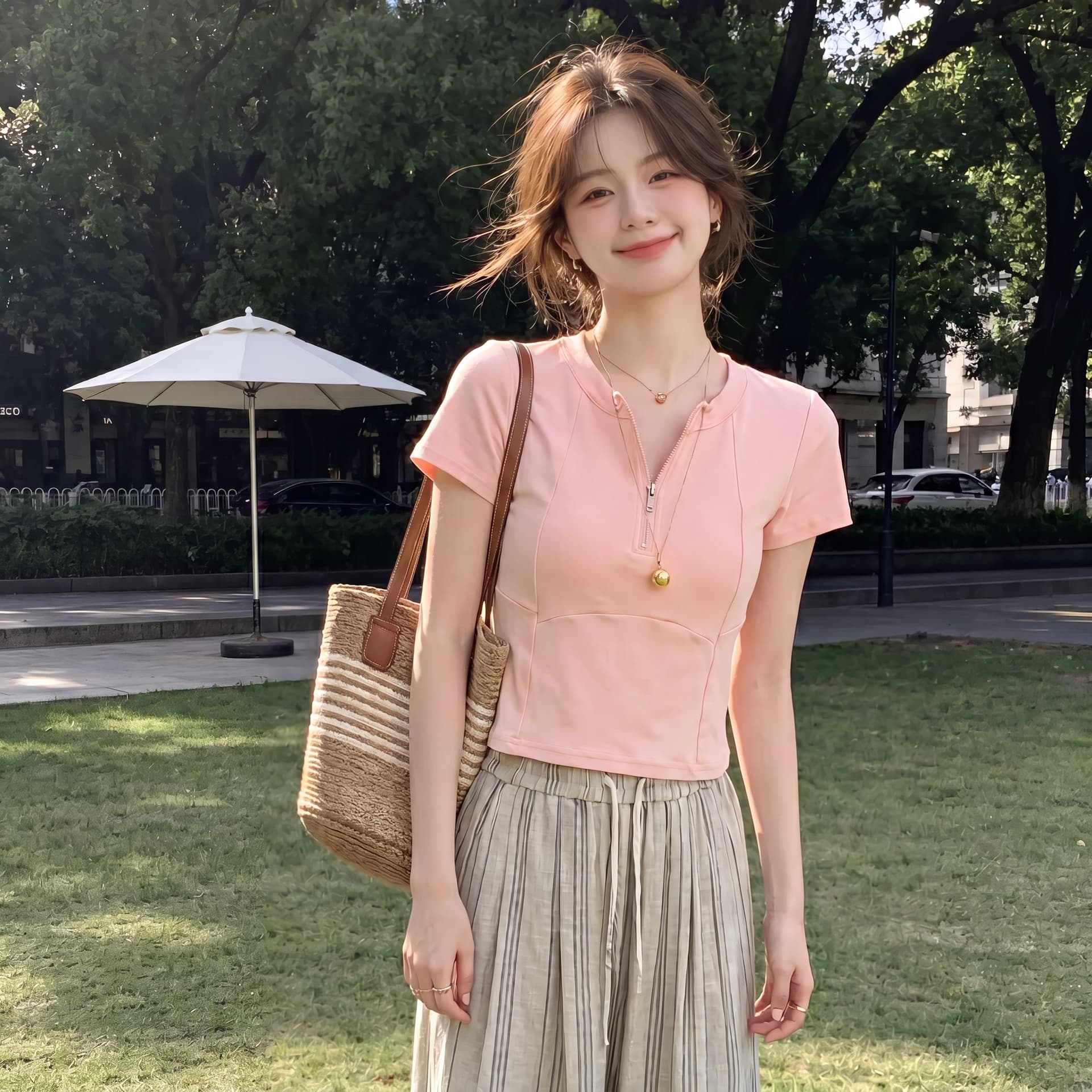 실사 핑크색 긍정적 인 어깨 하프 지퍼 반팔 티셔츠 여성 벨트 가슴 패드 새로운 디자인 센스 몸매 가꾸기 슬림해 보이는 요가 의류 상세 이미지 3