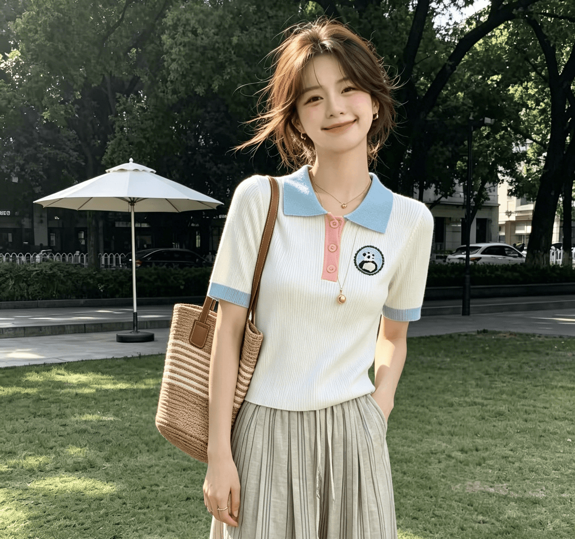 실사 작은 샤넬 스타일 배색 패치워크 POLO 셔츠 여성용 짧은 소매 여름 새로운 디자인 센스 달콤함 외국 가스 쇼트 스타일 이미지 2