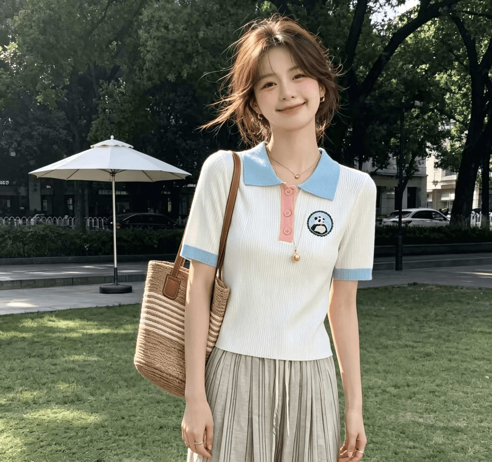 실사 작은 샤넬 스타일 배색 패치워크 POLO 셔츠 여성용 짧은 소매 여름 새로운 디자인 센스 달콤함 외국 가스 쇼트 스타일