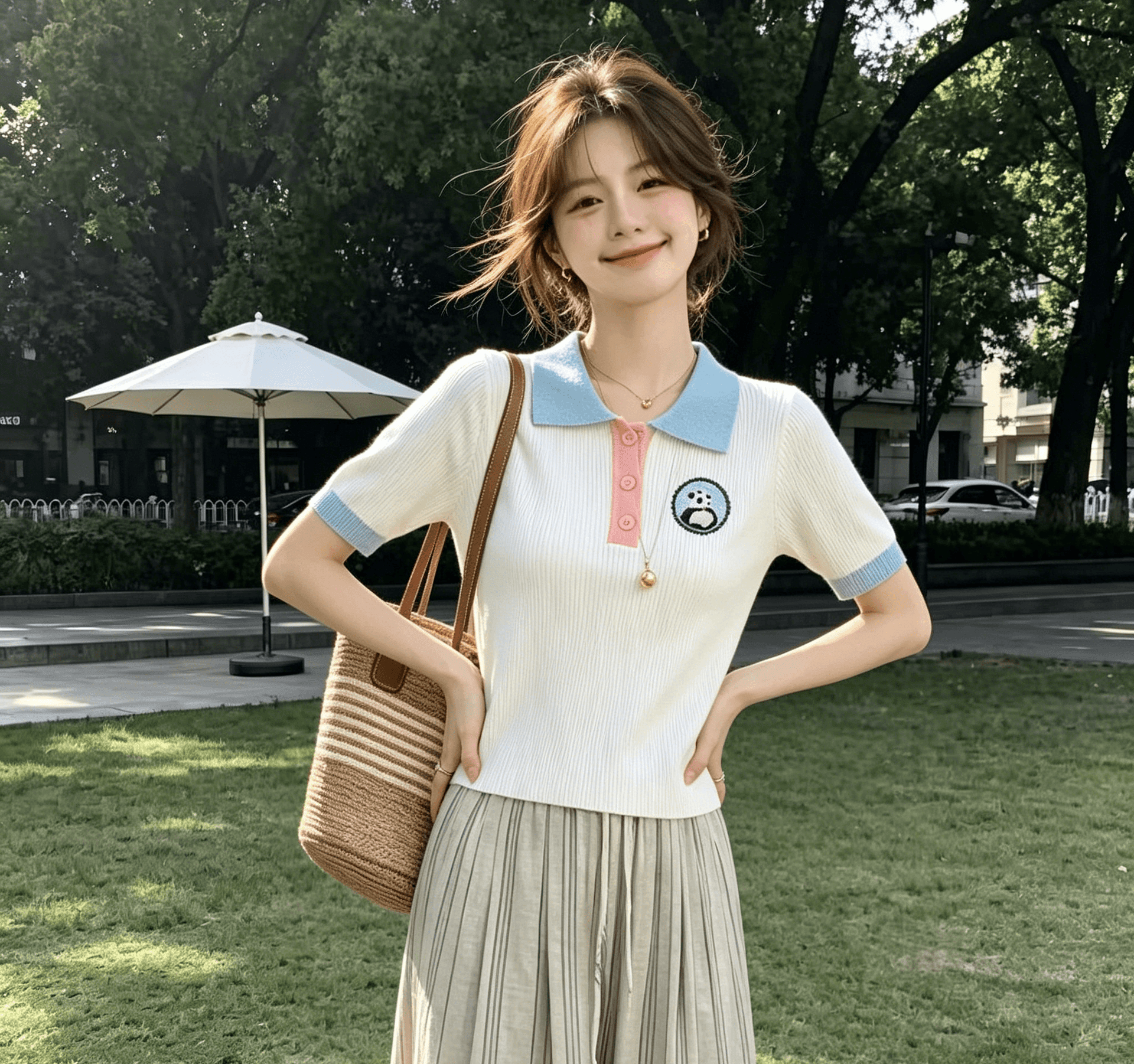 실사 작은 샤넬 스타일 배색 패치워크 POLO 셔츠 여성용 짧은 소매 여름 새로운 디자인 센스 달콤함 외국 가스 쇼트 스타일 상세 이미지 4