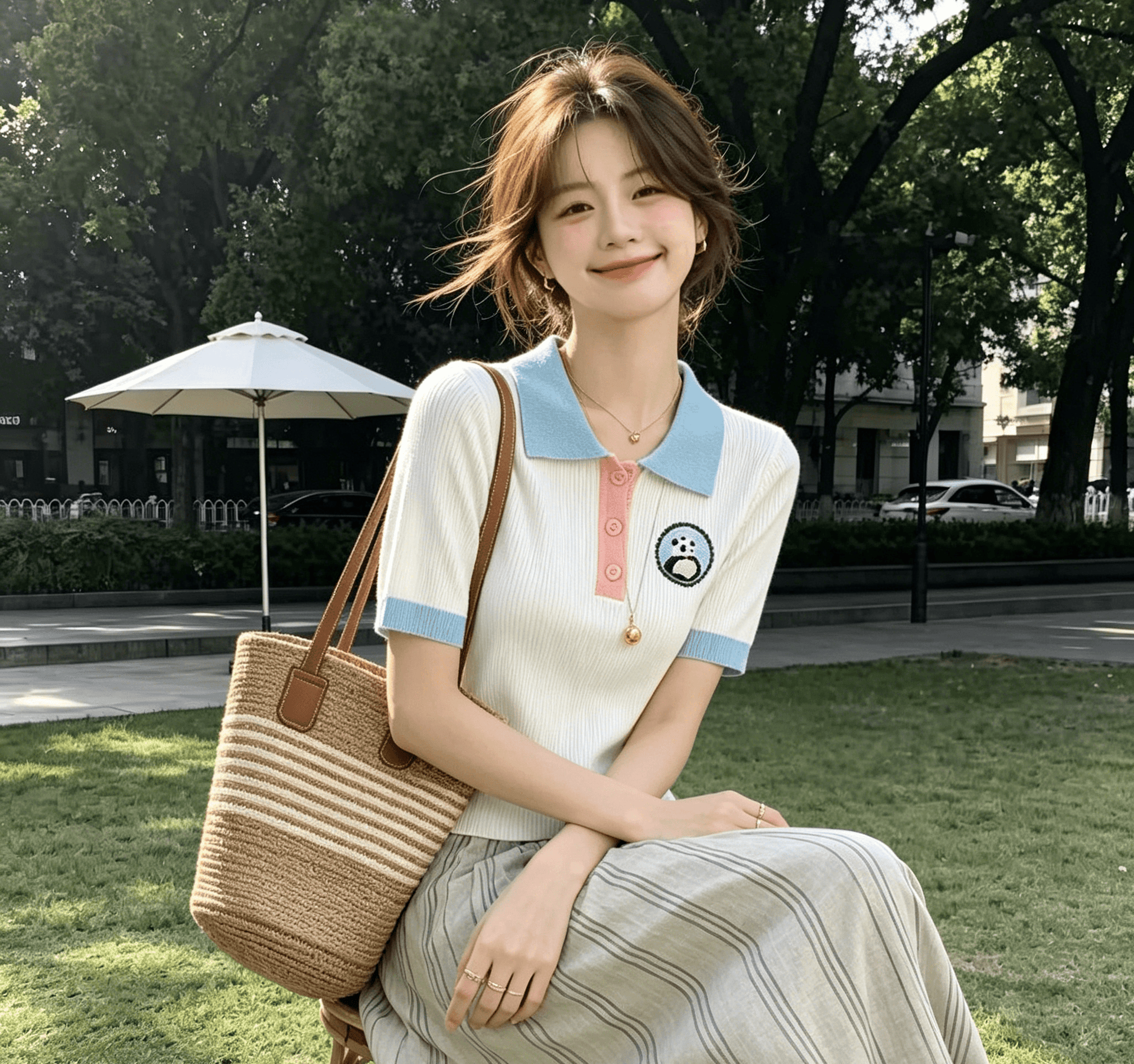 실사 작은 샤넬 스타일 배색 패치워크 POLO 셔츠 여성용 짧은 소매 여름 새로운 디자인 센스 달콤함 외국 가스 쇼트 스타일 상세 이미지 5