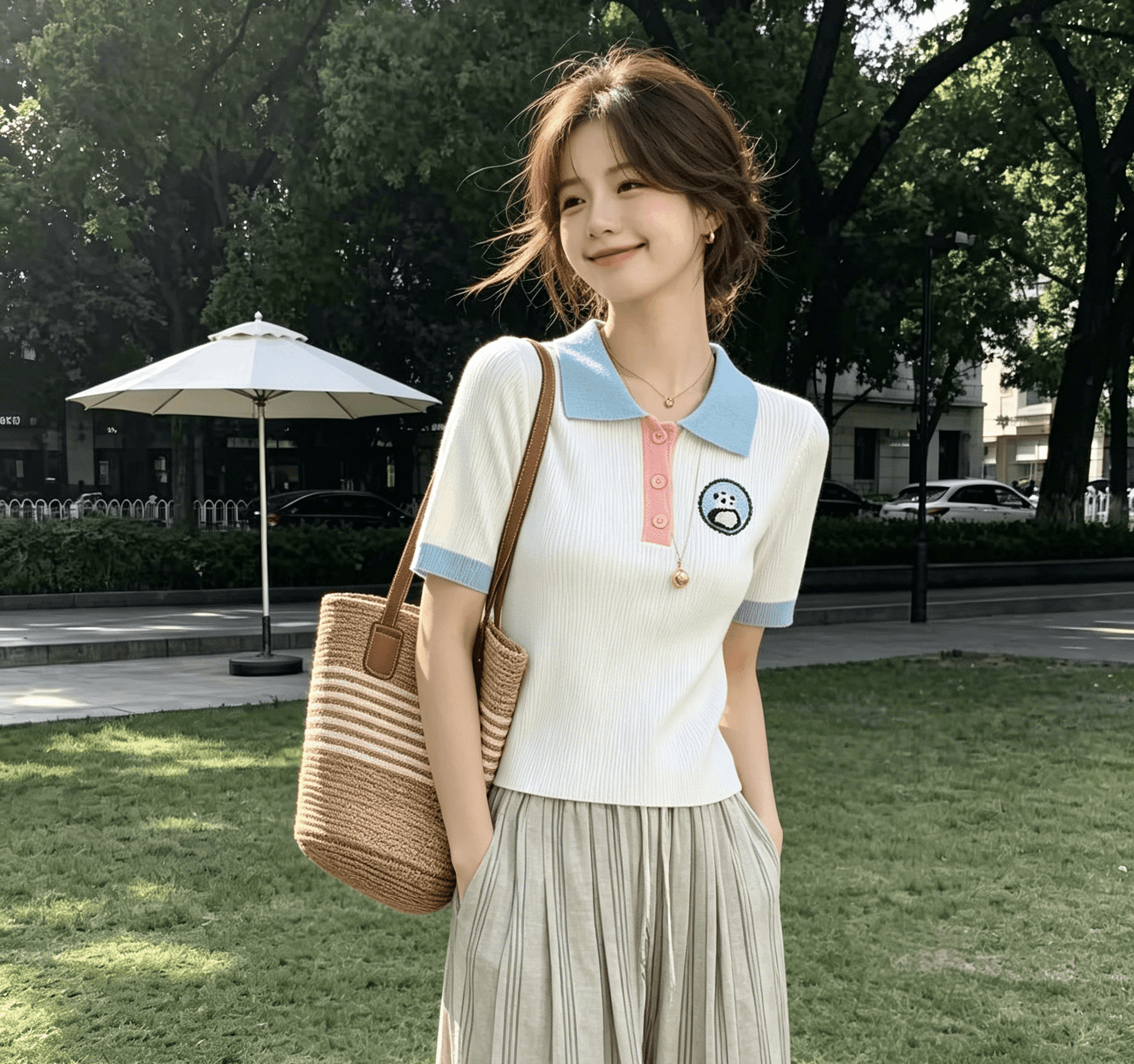 실사 작은 샤넬 스타일 배색 패치워크 POLO 셔츠 여성용 짧은 소매 여름 새로운 디자인 센스 달콤함 외국 가스 쇼트 스타일 상세 이미지 7