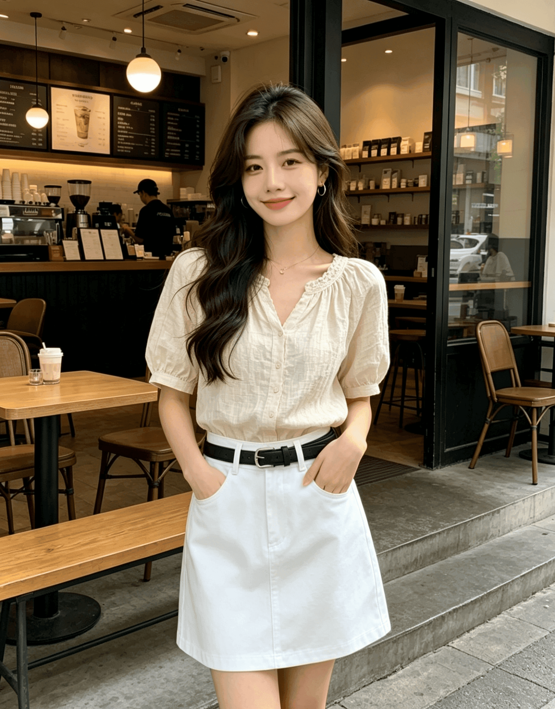 실사 화이트 자수 데님 반신 스커트 여성 봄 2026 새로운 하이웨이스트 슬림해 보이는 다용도 타이트 스커트 한 마디 미니 스커트 이미지 4