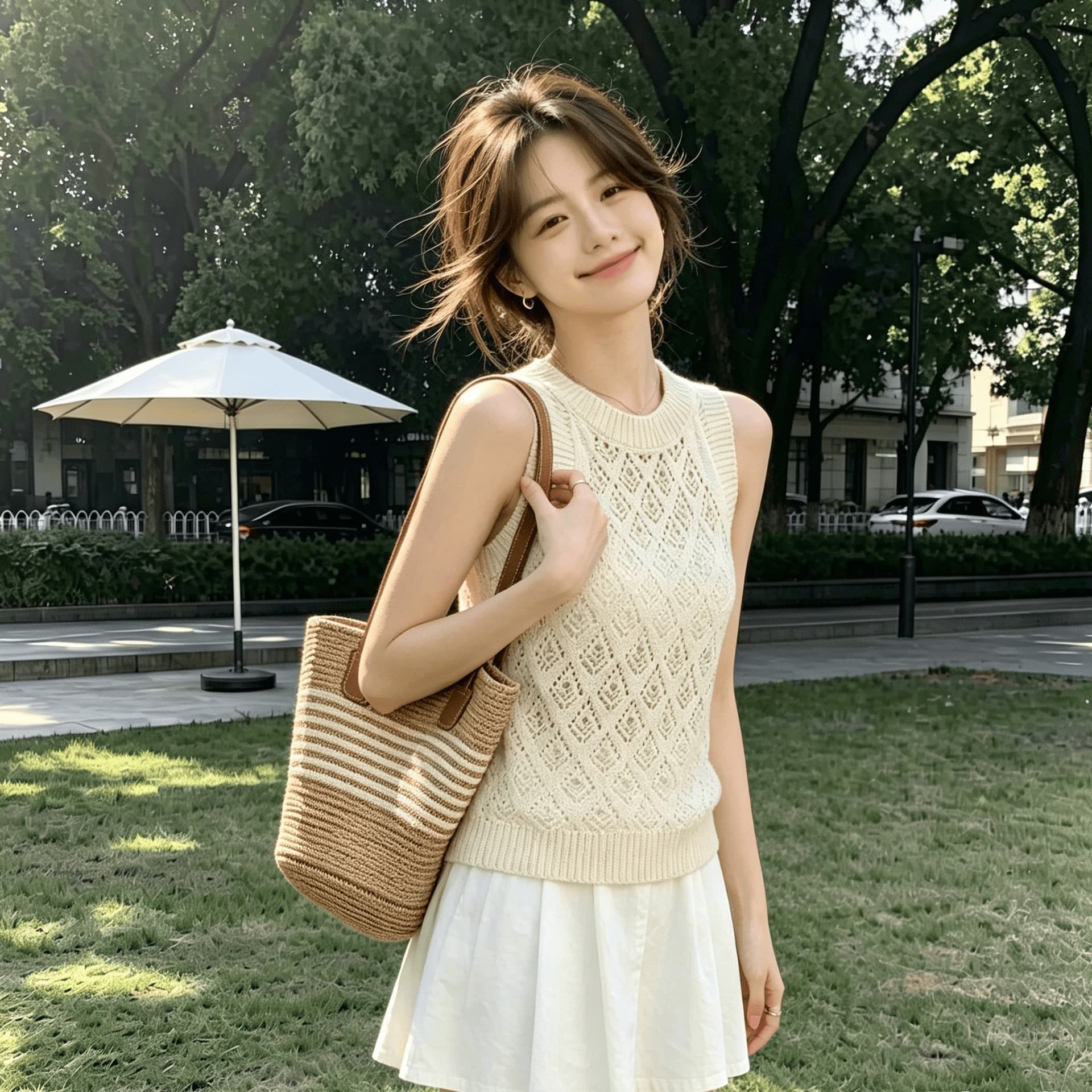 실사 상쾌 통기성 아마 행침 목 홀로우 아웃 니트 조끼 여성 여름 외출용 인사이드 가져 가라. 민소매 맨위 이미지 5
