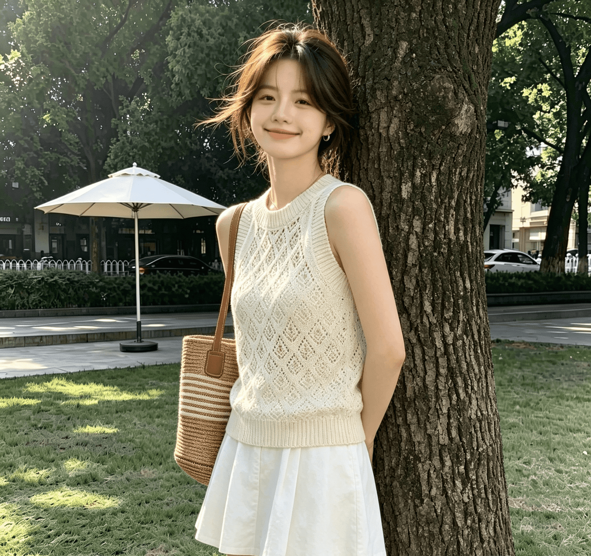실사 상쾌 통기성 아마 행침 목 홀로우 아웃 니트 조끼 여성 여름 외출용 인사이드 가져 가라. 민소매 맨위 상세 이미지 7