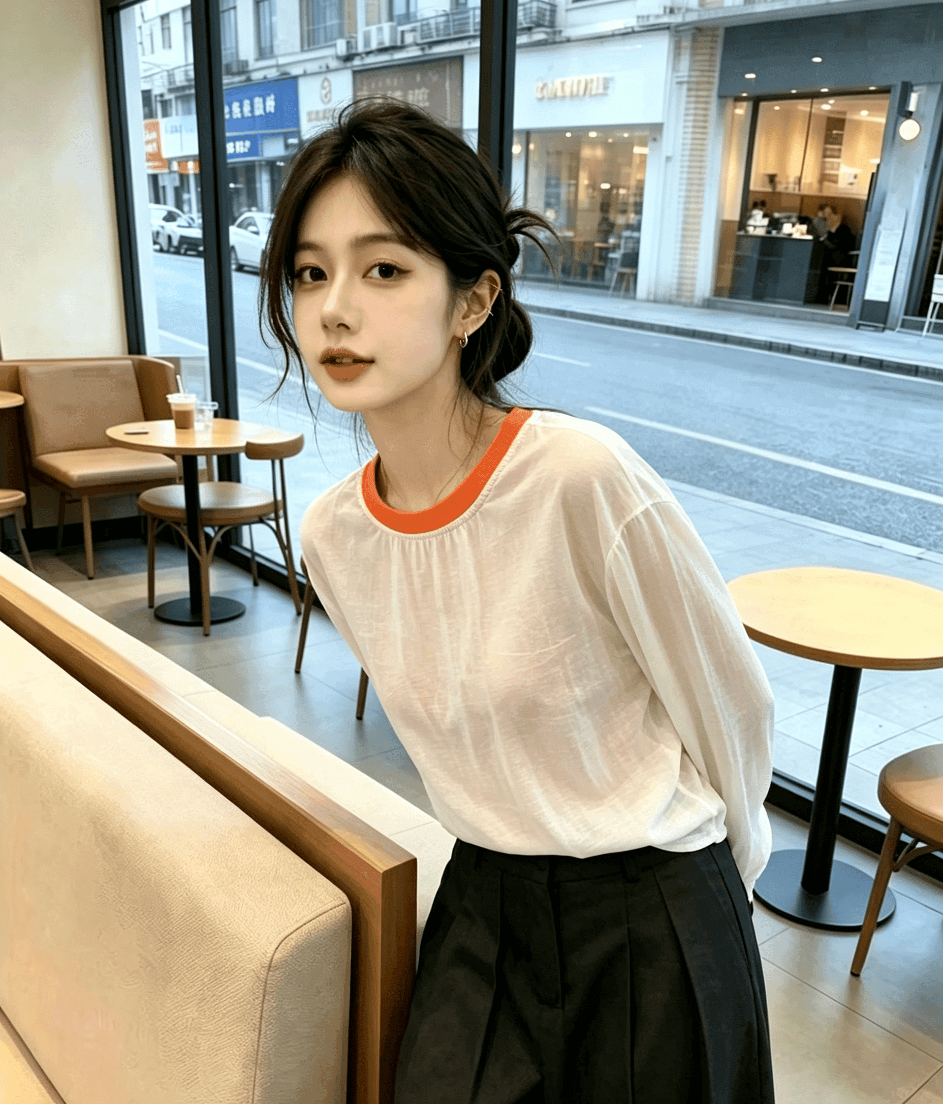 실사 미니멀리즘 장난기 넘치는 활기찬 슬림해 보이는 맨위 2025 섹션 디자인 센스 배색 라운드 넥 망사 패치워크 여성 상세 이미지 4