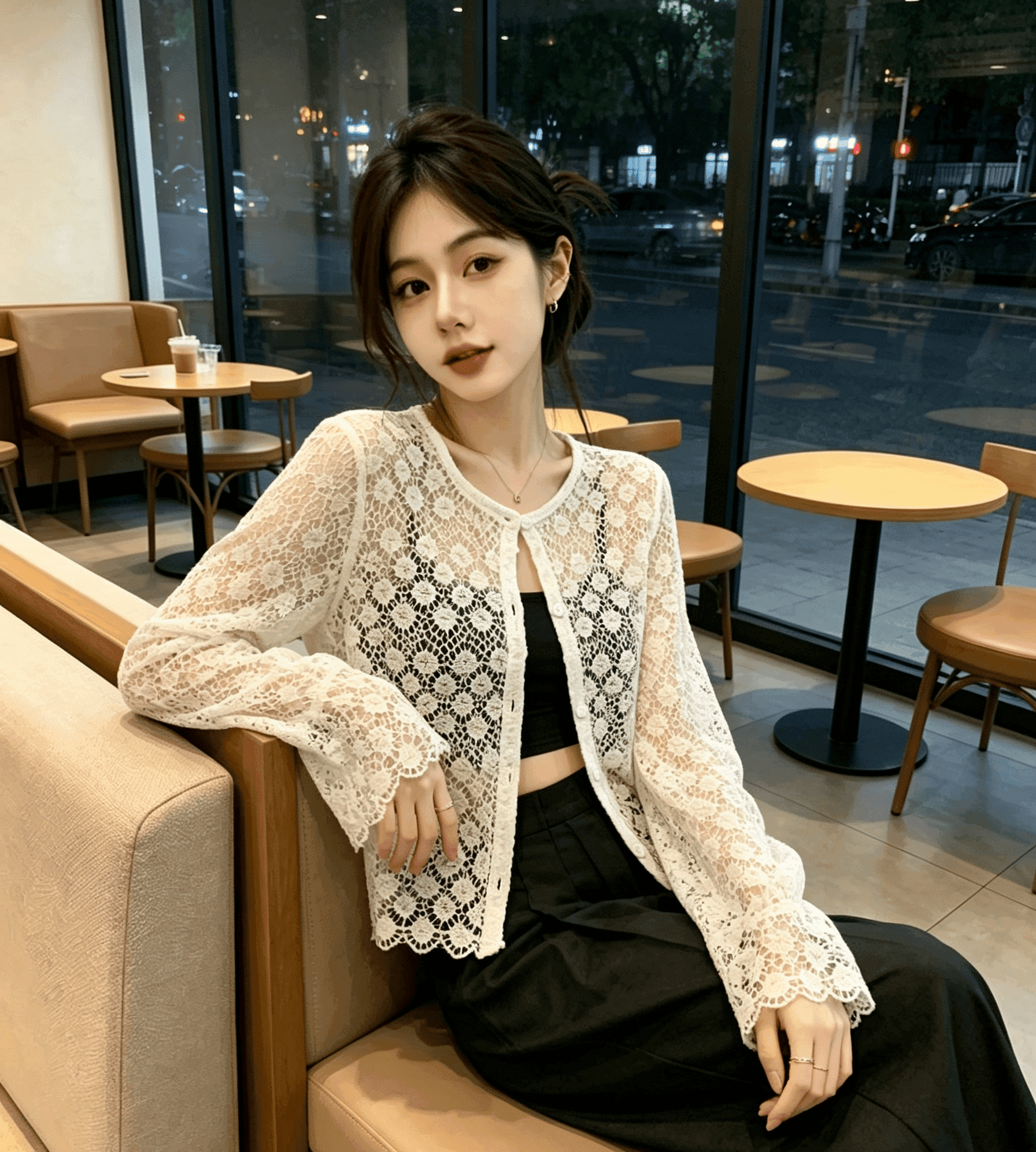 실사 한 부서 품격 라운드 넥 자수 홀로우 아웃 자외선 차단 통기성 긴팔 니트 오픈 가디건 여성 에어컨 셔츠 이미지 2