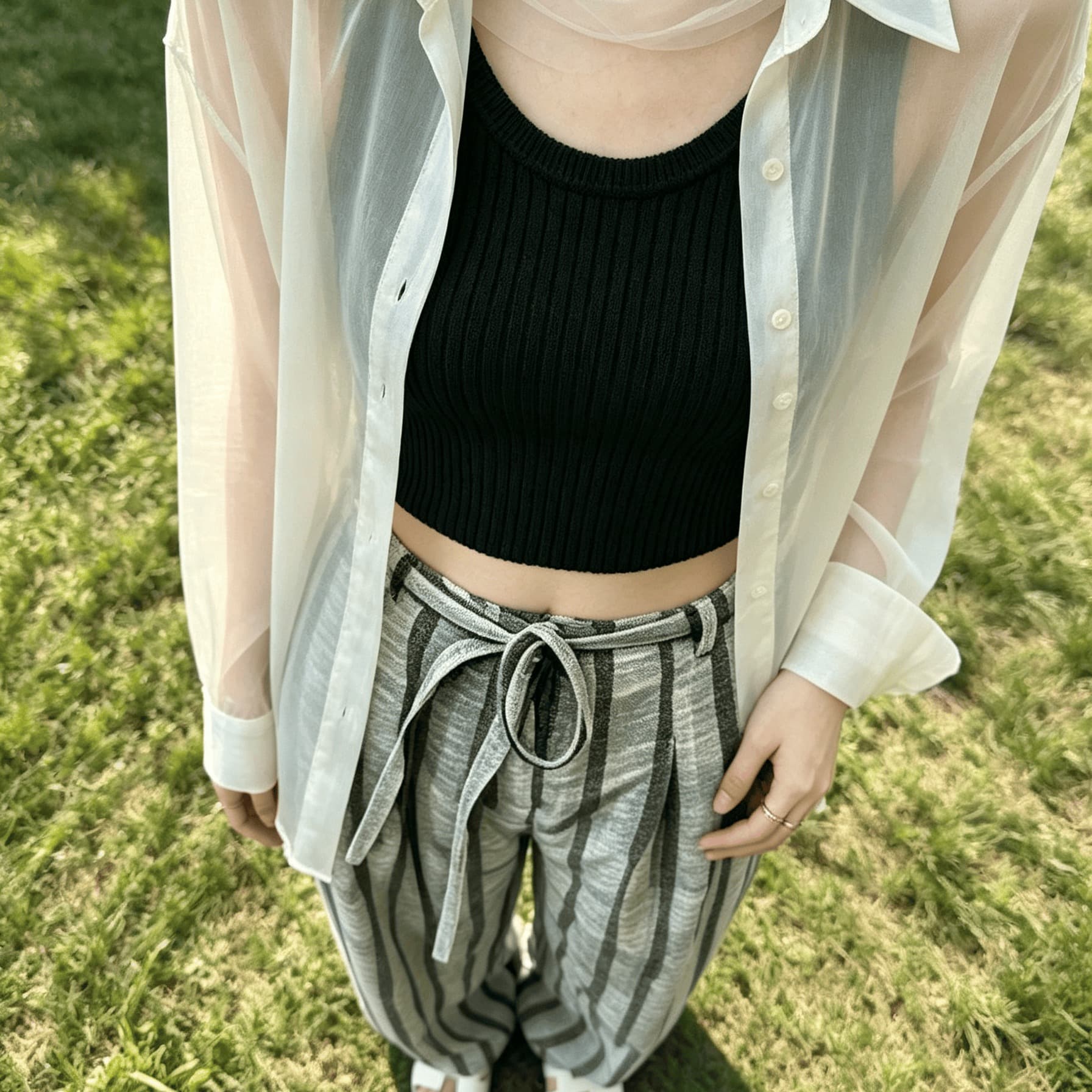 실사 디자인 센스 수묵화 헤일로 염색 세로 줄무늬 레트로 하이웨이스트 도루 센스 루즈핏 와이드 레그 팬츠 어린이 이미지 5