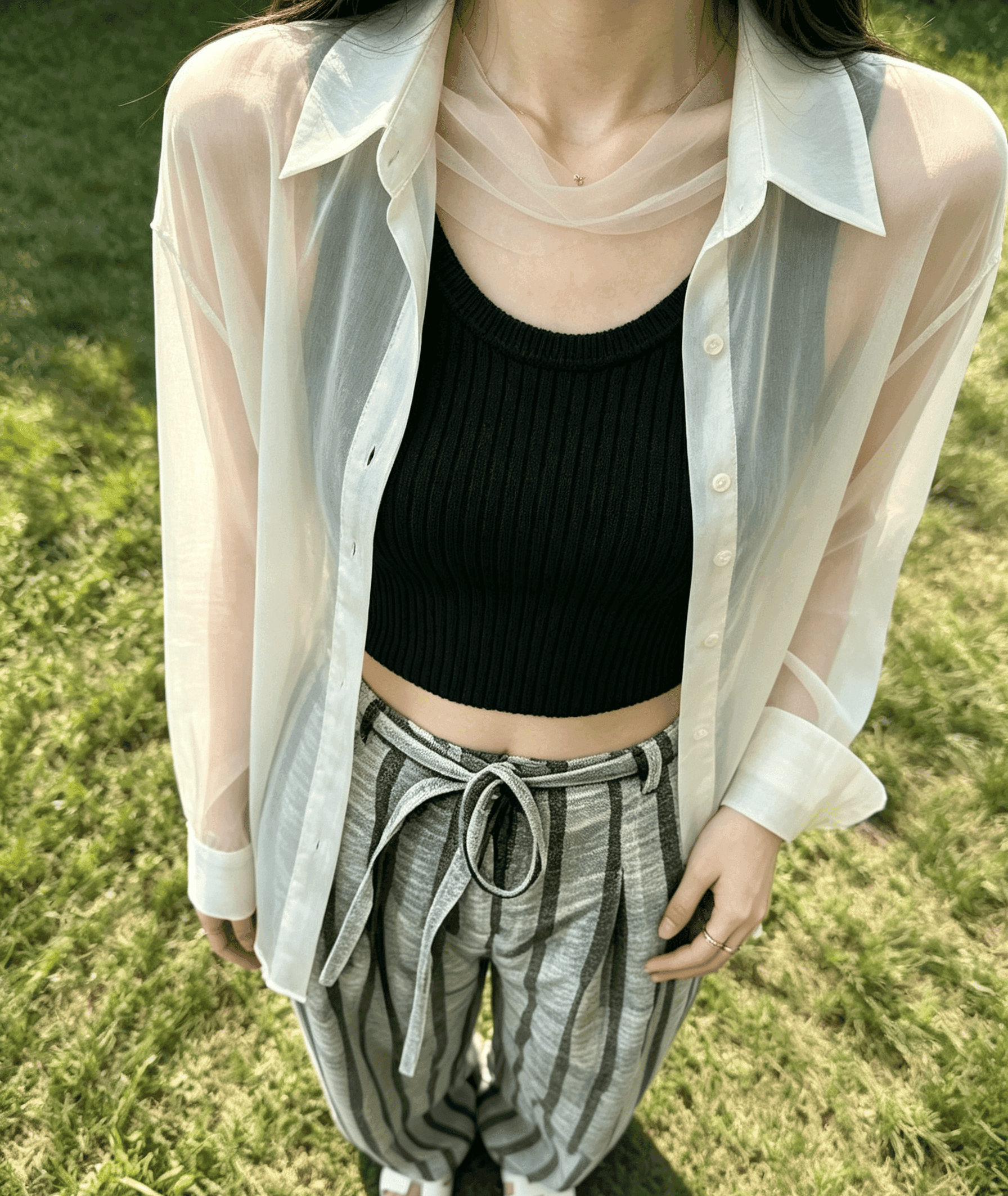 실사 디자인 센스 수묵화 헤일로 염색 세로 줄무늬 레트로 하이웨이스트 도루 센스 루즈핏 와이드 레그 팬츠 어린이 상세 이미지 1