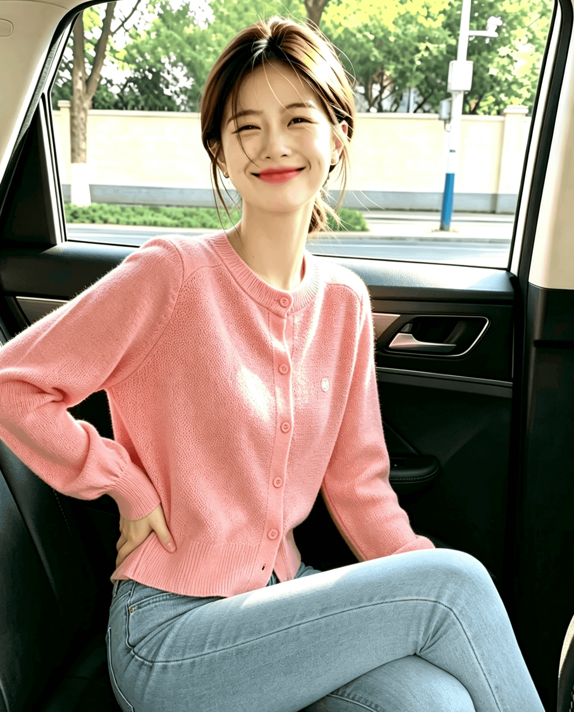 실사 핑크색 달콤함 부드러운 찹쌀 니트 오픈 가디건 여성 새로운 디자인 센스 작은 대중 연령 감소 외국 가스 스웨터 코트 상세 이미지 3