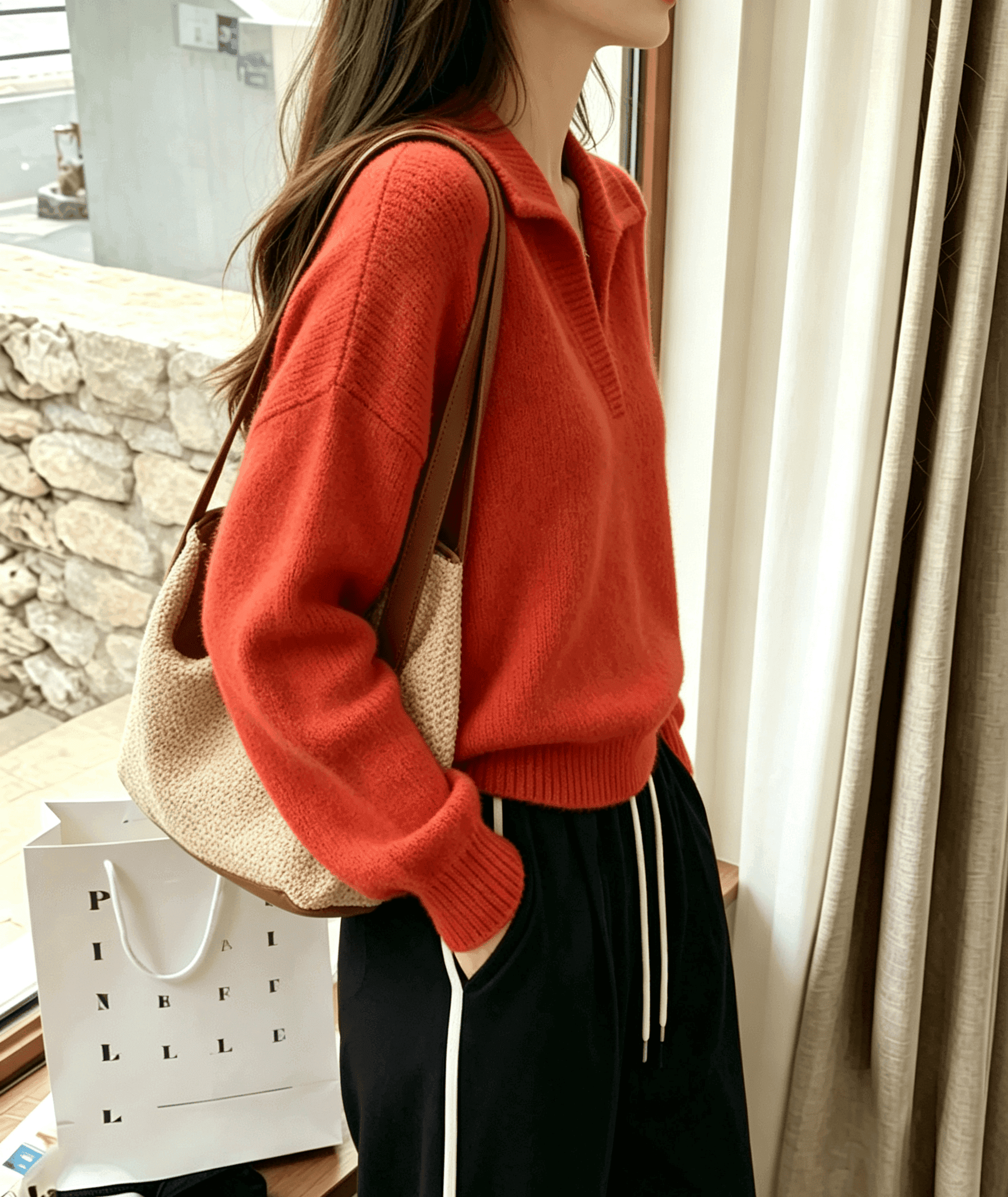 고급 센스 슈퍼 잘 생긴 빨간색 부드러운 찹쌀 너구리 플러시 스웨터 여자 가을 겨울철 두꺼운 느긋한 V넥 니트 스웨터 맨위 이미지 4
