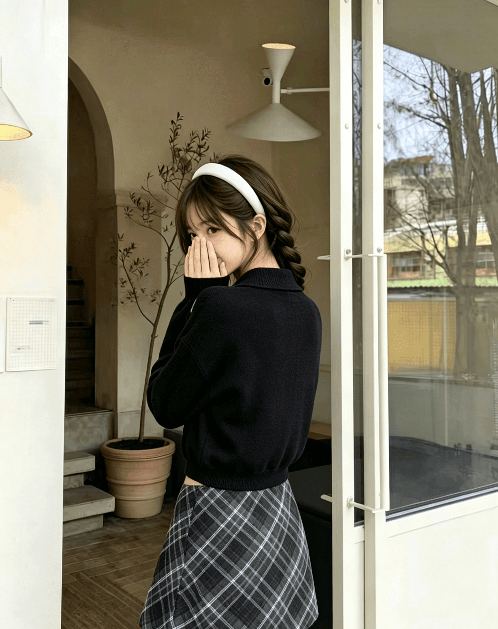 실사 블랙 분말 별 소녀 풀오버 V넥 스웨터 달콤한 매운맛 루즈핏 작은 대중 디자인 모직물 맨위 여성 가을 오리지널 상세 이미지 7
