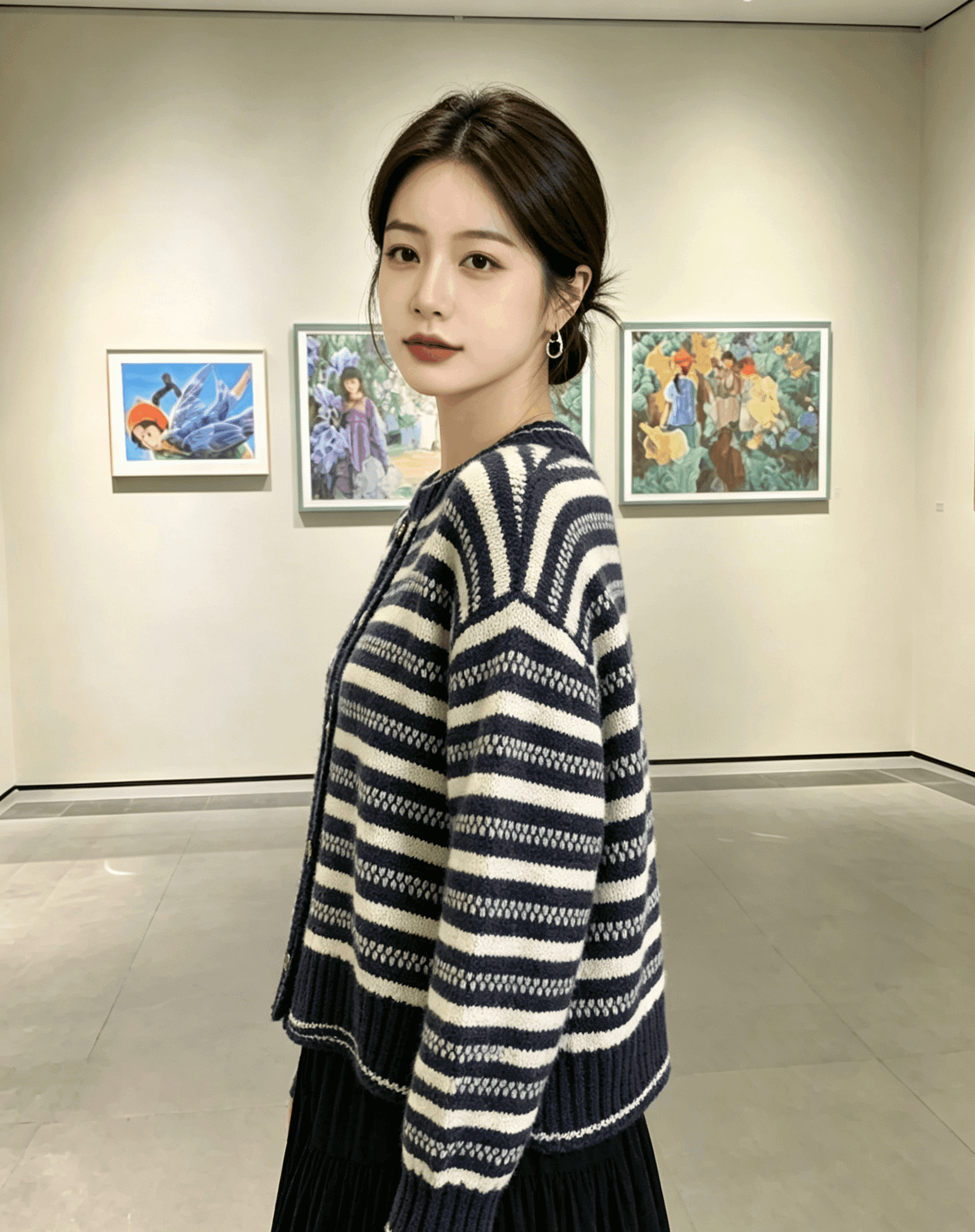 실사 프랑스식 레트로 작은 샤넬 스타일 스트라이프 니트 스웨터 여성 가을 년 새로운 캐주얼 루즈핏 다용도 라운드 넥 스웨터 상세 이미지 2