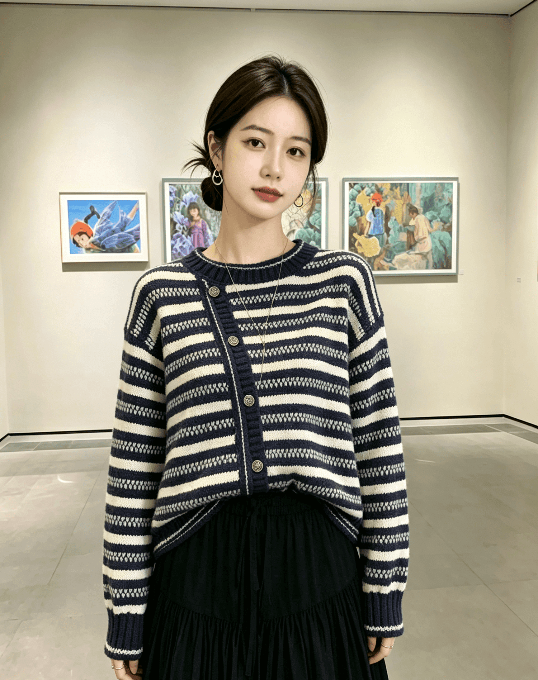 실사 프랑스식 레트로 작은 샤넬 스타일 스트라이프 니트 스웨터 여성 가을 년 새로운 캐주얼 루즈핏 다용도 라운드 넥 스웨터 상세 이미지 4