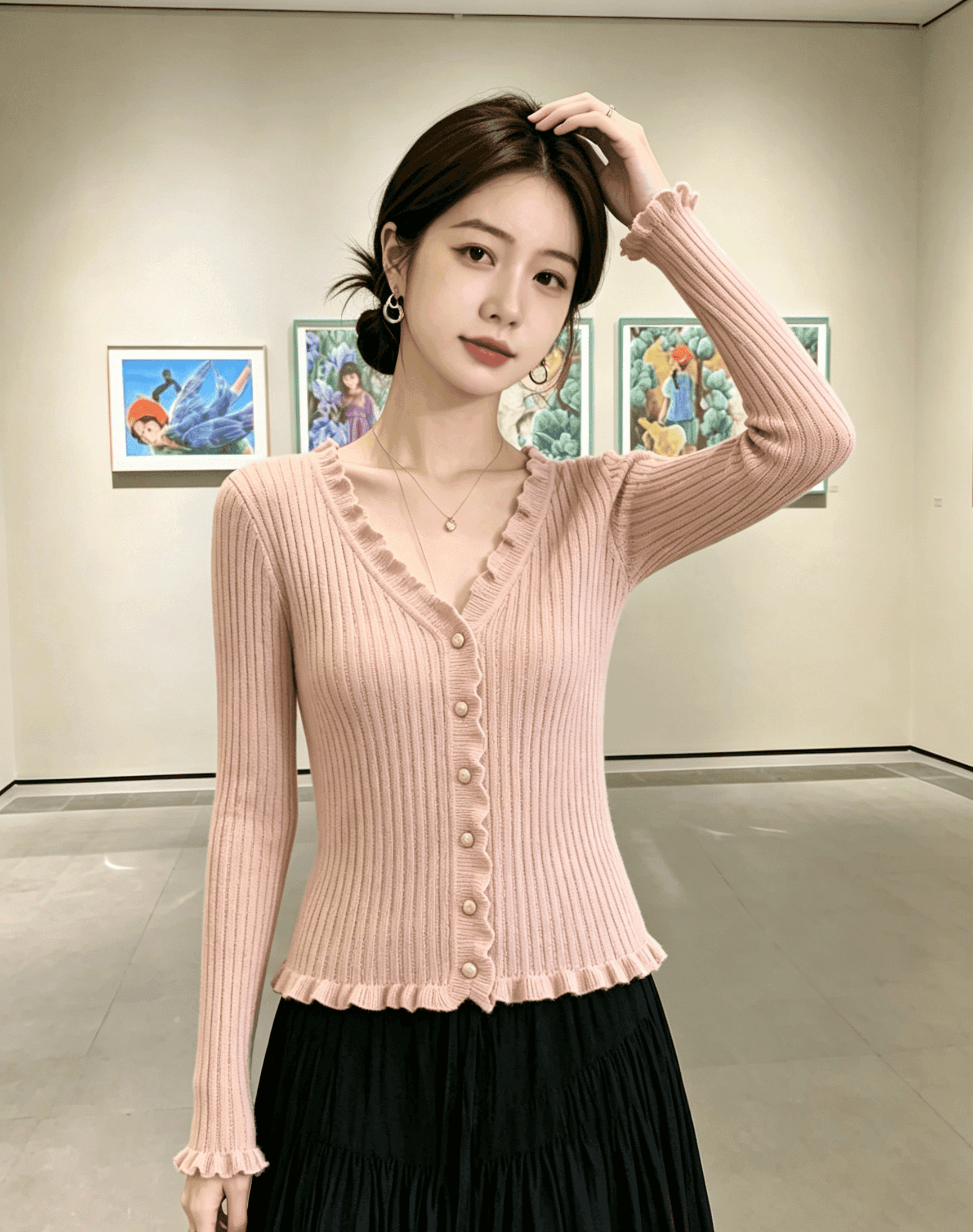 실사 부드러운 고유 한 Chic 작은 맨위 새로운 타이트 캐주얼 레이스 오픈 가디건 니트 여성 코트