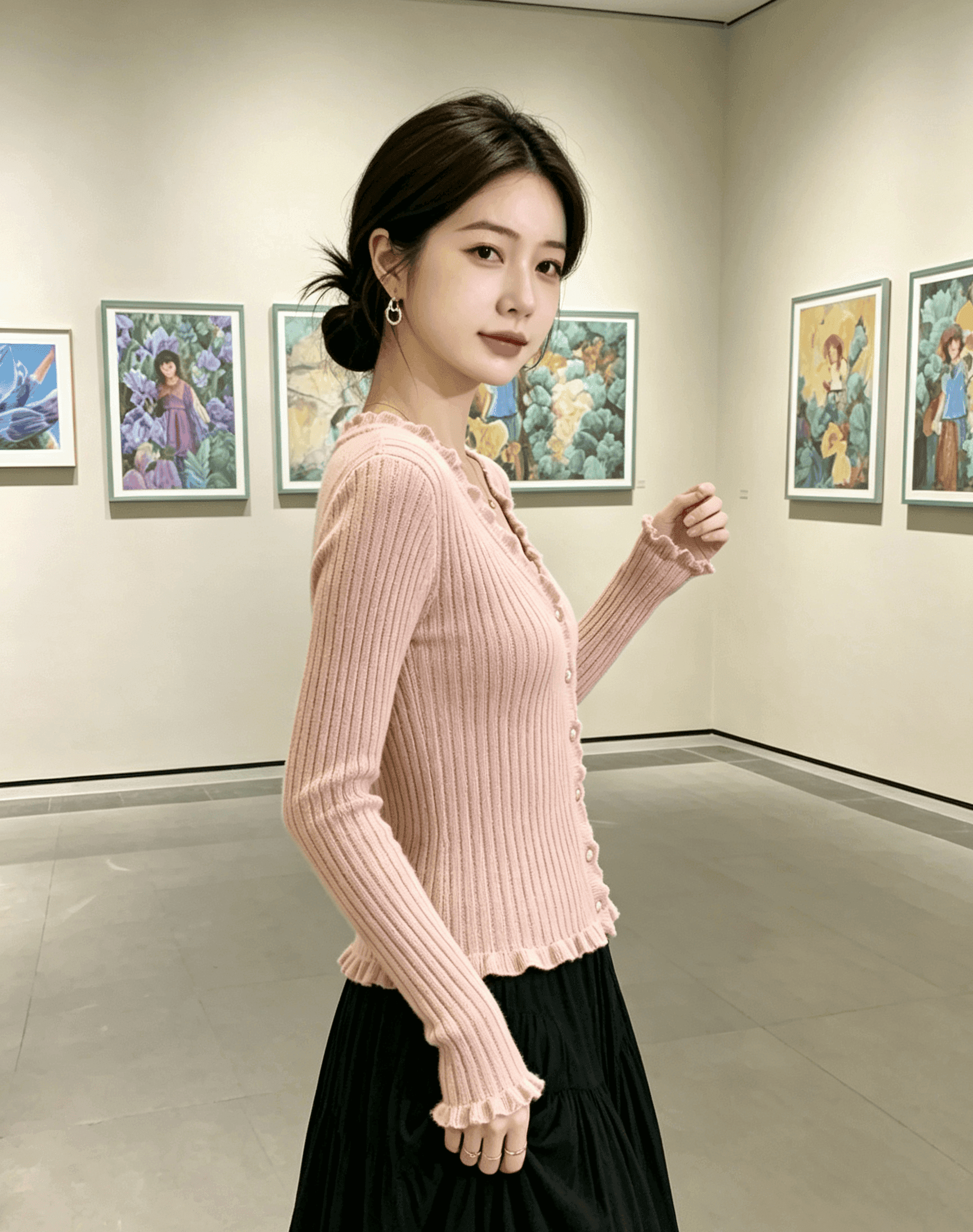 실사 부드러운 고유 한 Chic 작은 맨위 새로운 타이트 캐주얼 레이스 오픈 가디건 니트 여성 코트 상세 이미지 6