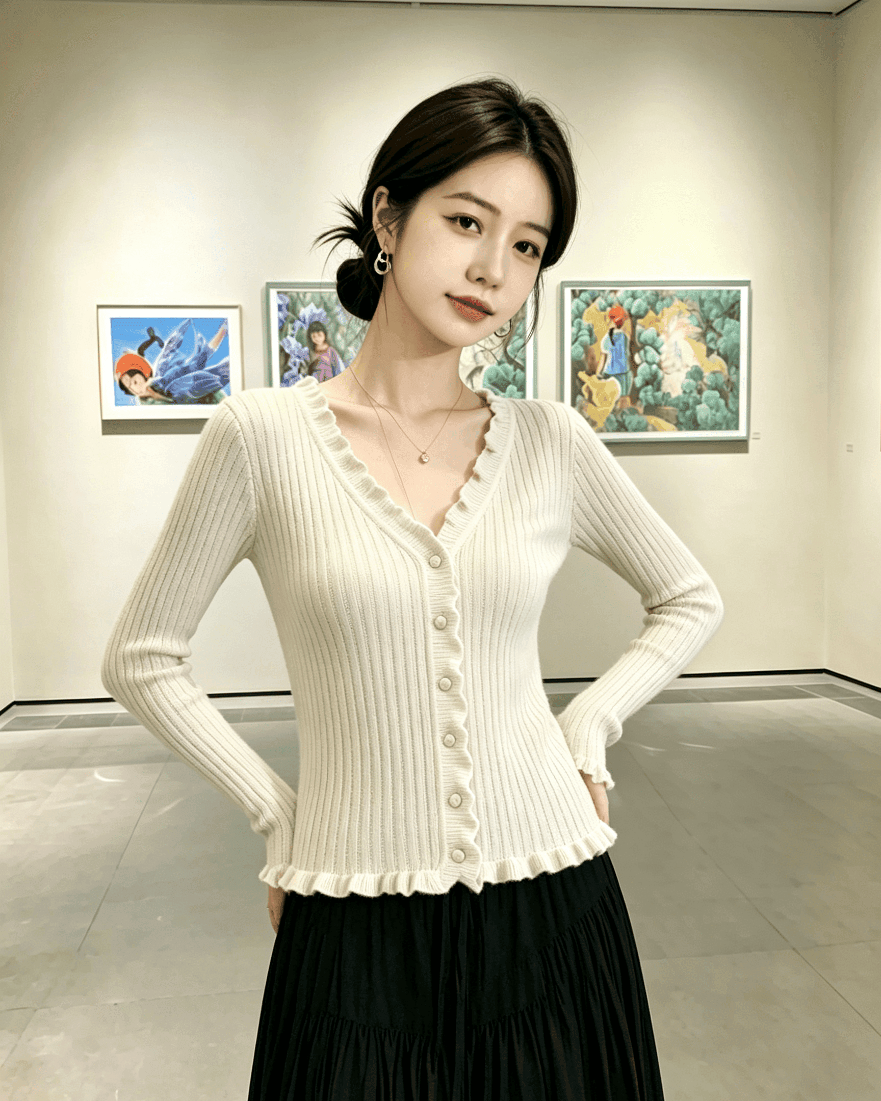 실사 부드러운 고유 한 Chic 작은 맨위 이른 봄 새로운 타이트 캐주얼 레이스 오픈 가디건 니트 여성 코트 이미지 2