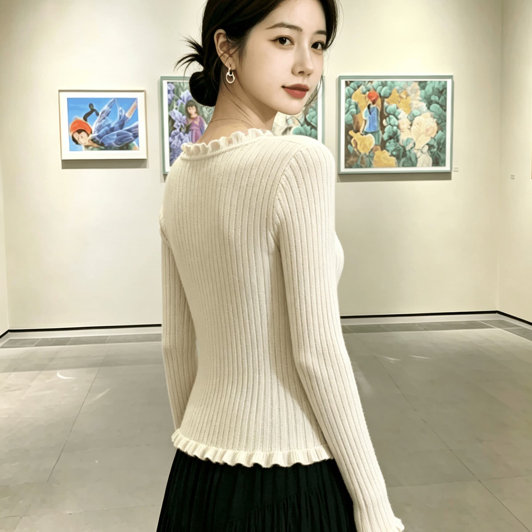 실사 부드러운 고유 한 Chic 작은 맨위 이른 봄 새로운 타이트 캐주얼 레이스 오픈 가디건 니트 여성 코트 이미지 5
