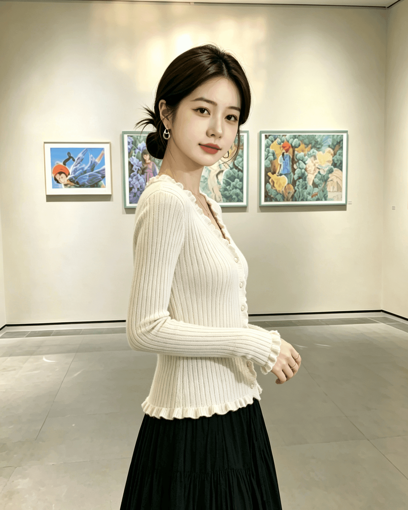 실사 부드러운 고유 한 Chic 작은 맨위 이른 봄 새로운 타이트 캐주얼 레이스 오픈 가디건 니트 여성 코트 상세 이미지 3